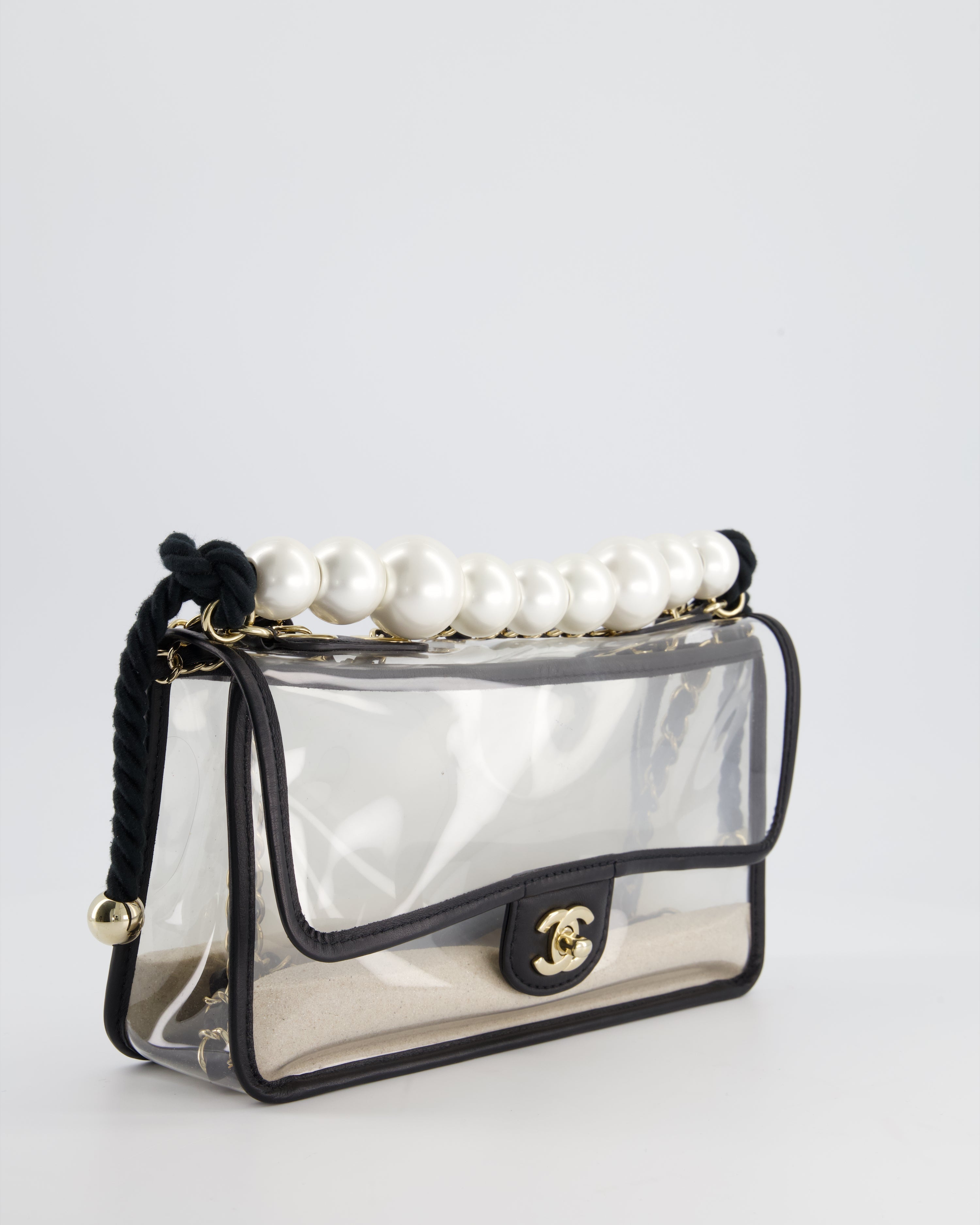 Chanel Coco Sand Pearl Strap Medium Flap with Champagne Gold Hardware