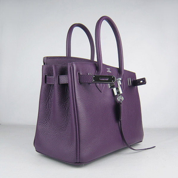 Hermes Birkin 30cm Togo Leather Handbags Purple Silver
