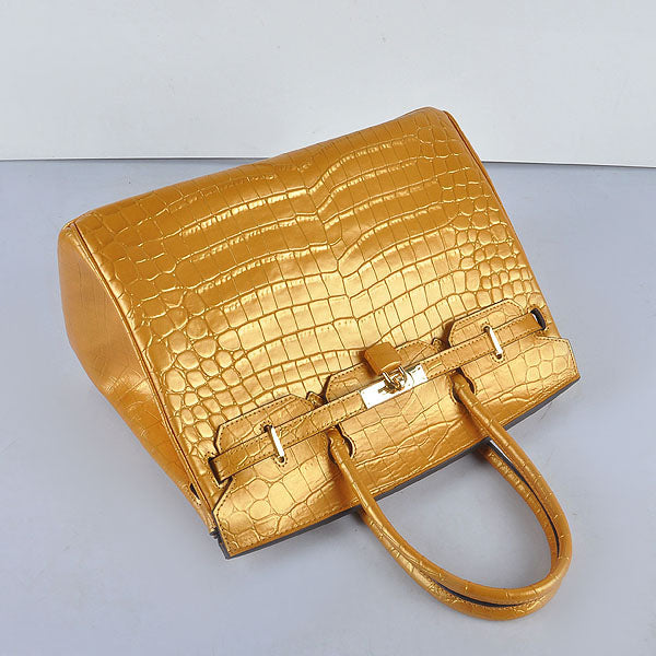 Hermes Birkin 35cm 6089 New Golden Crocodile Vein Handbags Gold