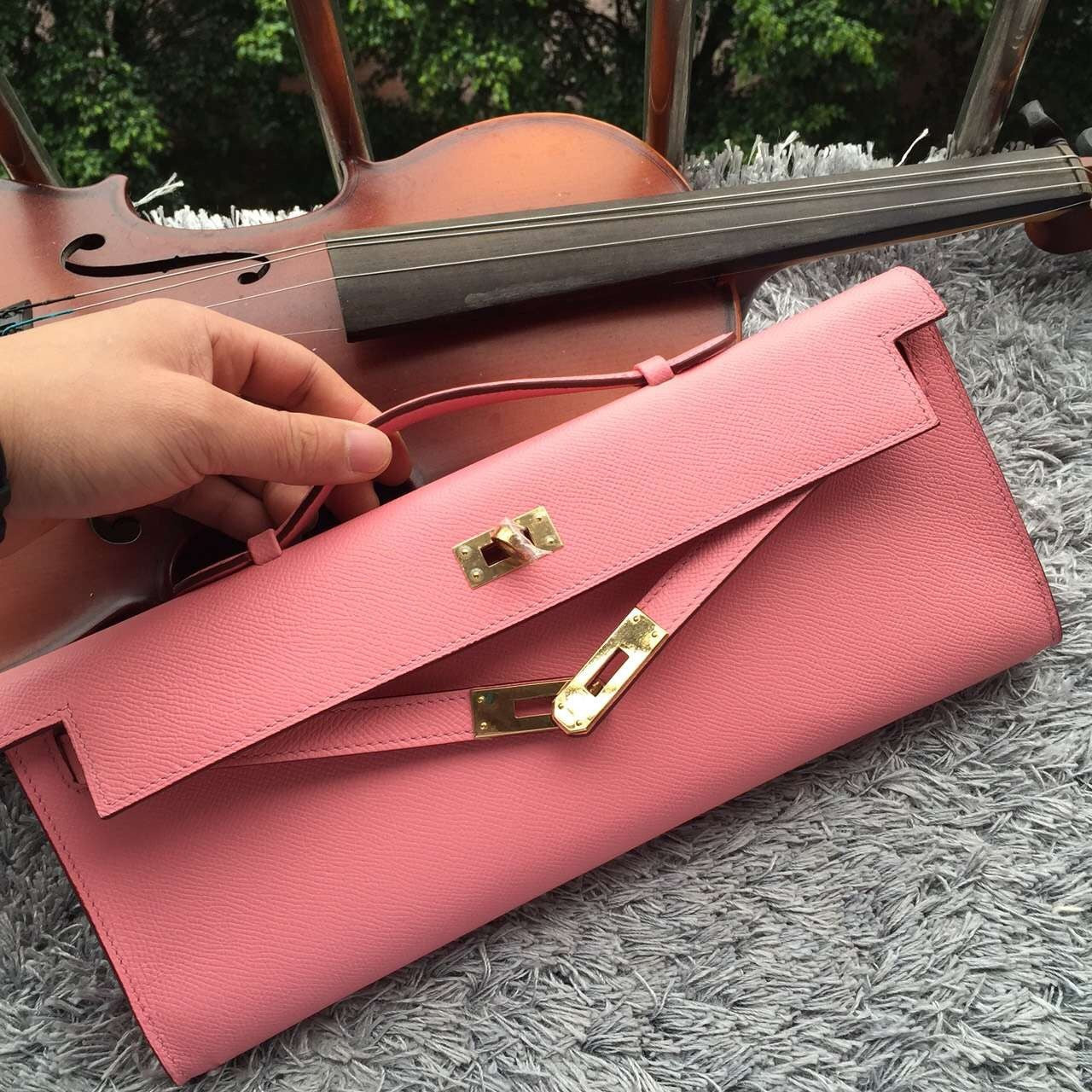 Hermes Pink Handcrafted Kelly Cut Clutch
