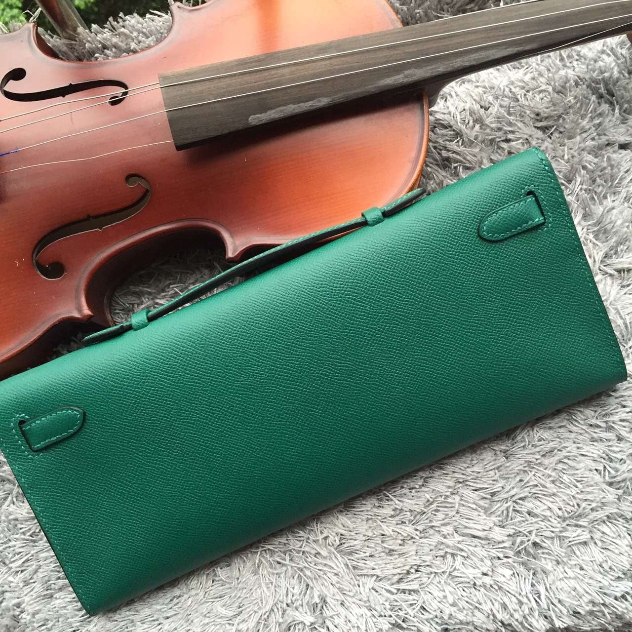Hermes Green Handcrafted Kelly Cut Clutch
