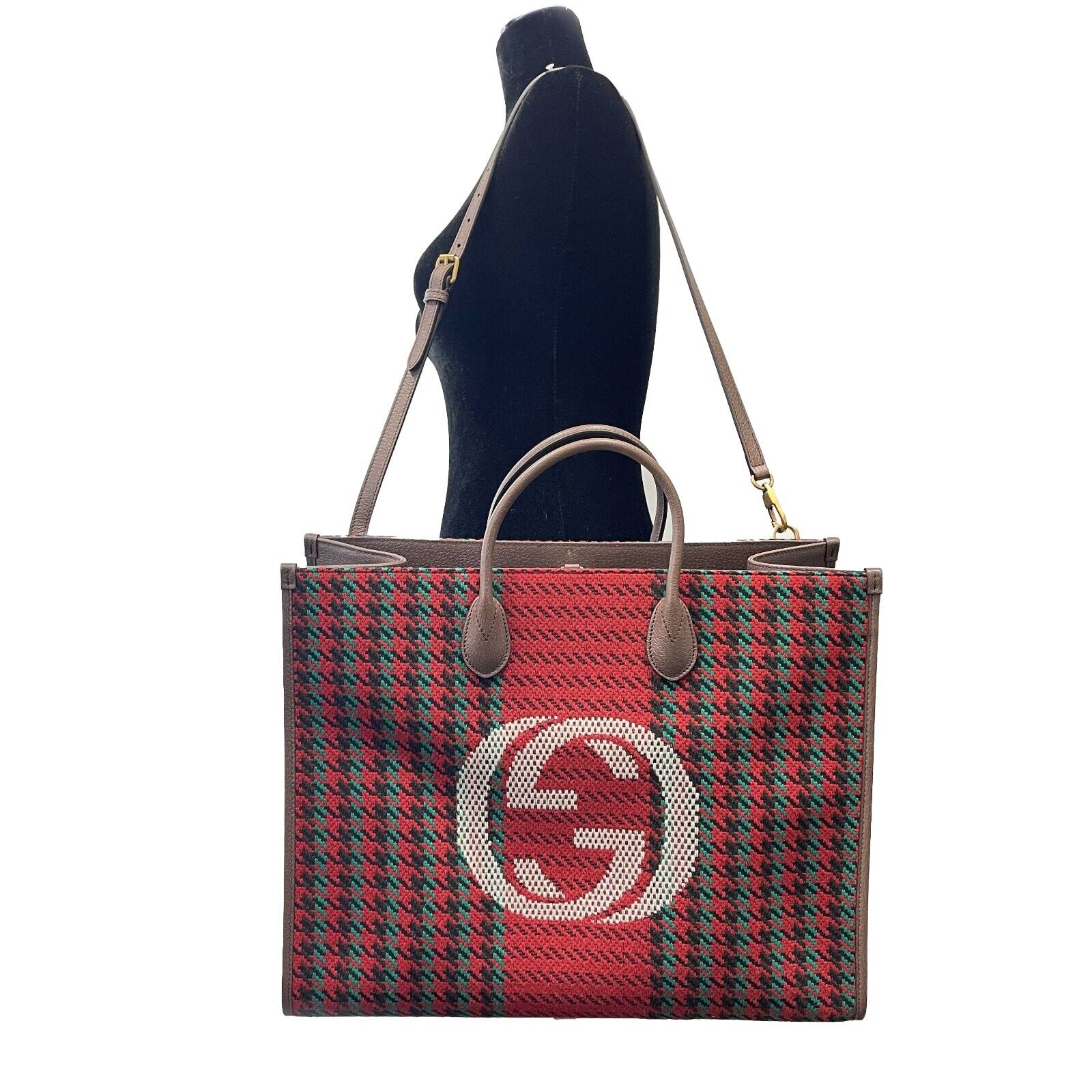GUCCI - NEW Large Houndstooth GG Tote w / Shoulder Strap
