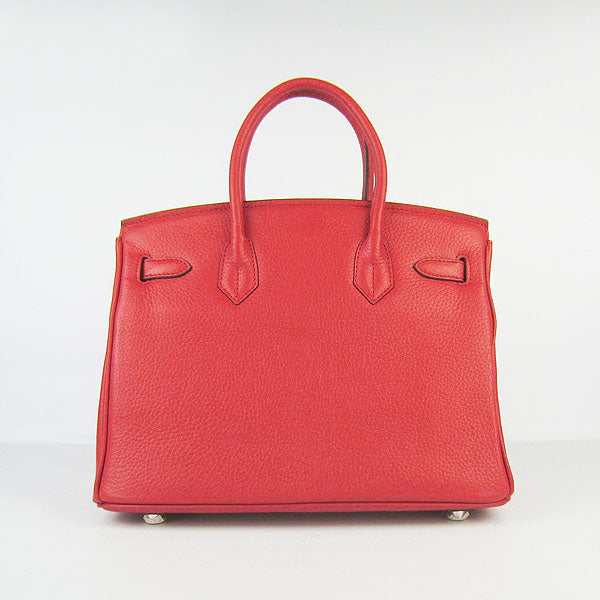 Hermes Birkin 30cm Togo Leather Handbags Red Silver