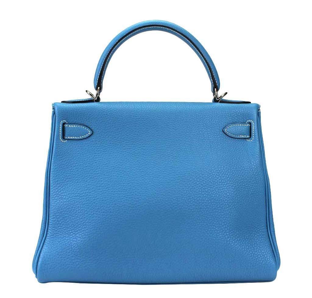 Hermès Kelly 28 Blue Jean Togo Bag Palladium