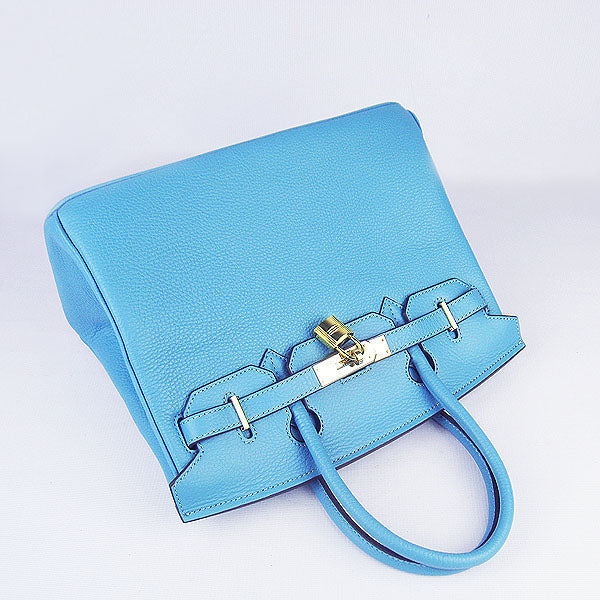 Hermes Birkin 30cm Togo Leather Handbags Light Blue Golden