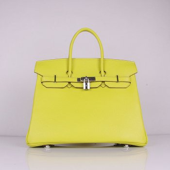 Hermes Birkin 35cm Togo leather Handbags Lemon Yellow Silver