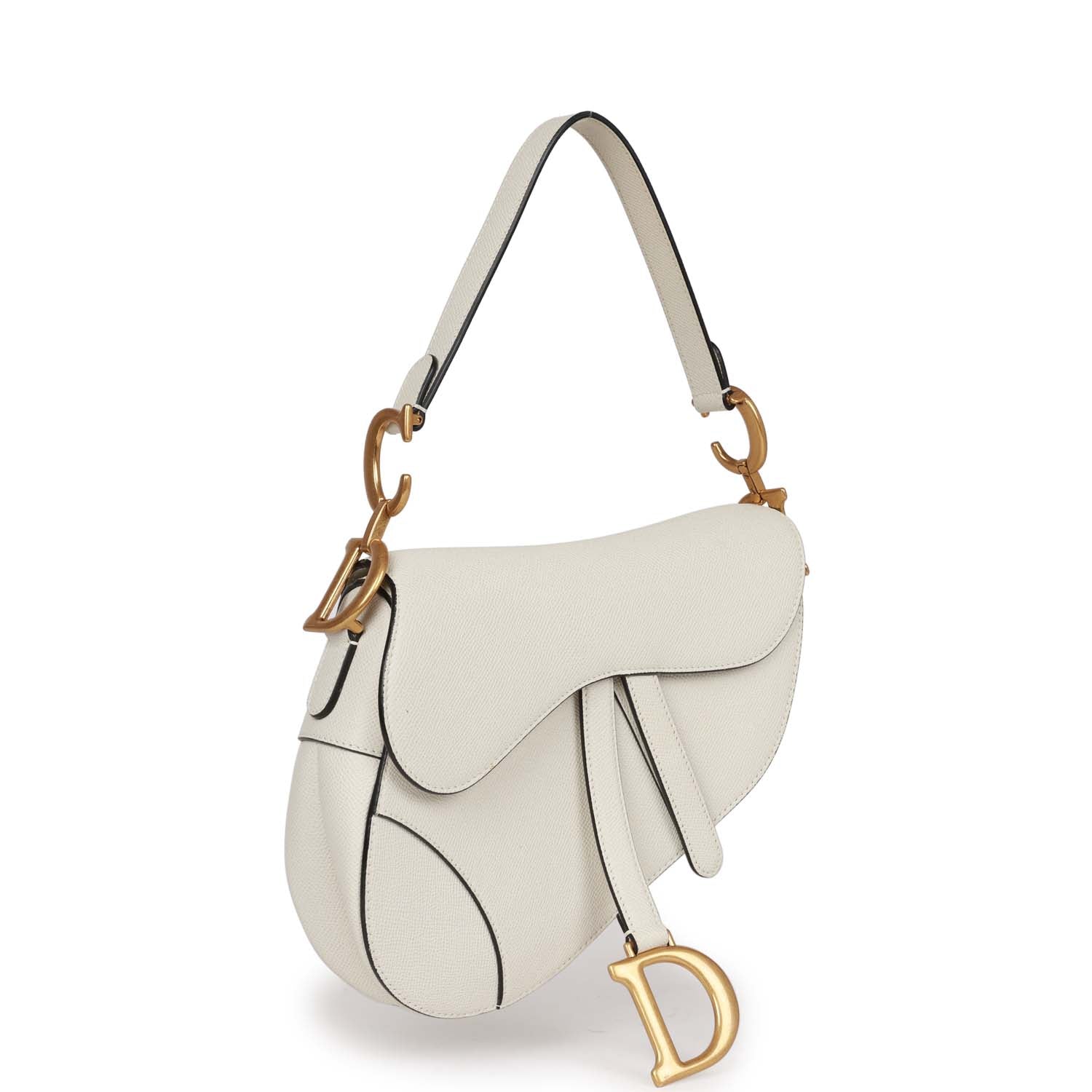 Christian Dior Saddle Bag White Grained Calfskin Gold Hardware