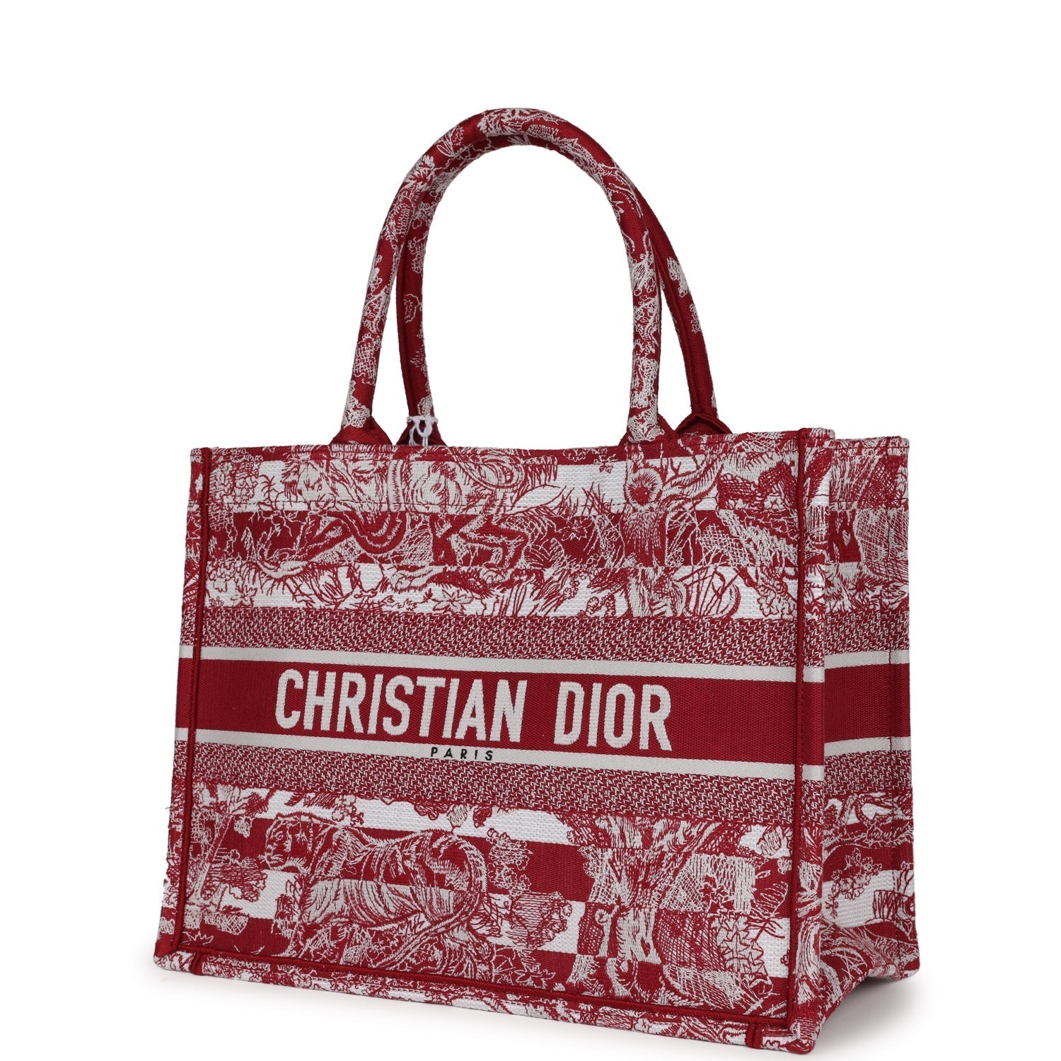 Christian Dior Burgundy Toile De Jouy Stripes Medium Book Tote