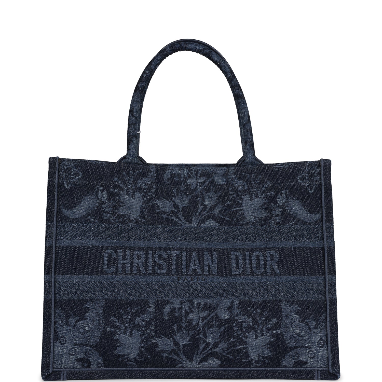 Christian Dior Blue Flower Embroidered Denim Small Book Tote