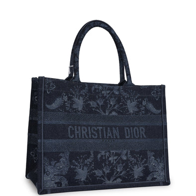 Christian Dior Blue Flower Embroidered Denim Small Book Tote