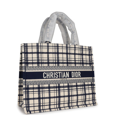 Christian Dior Blue and White Canvas Check'n' Large Book Tote