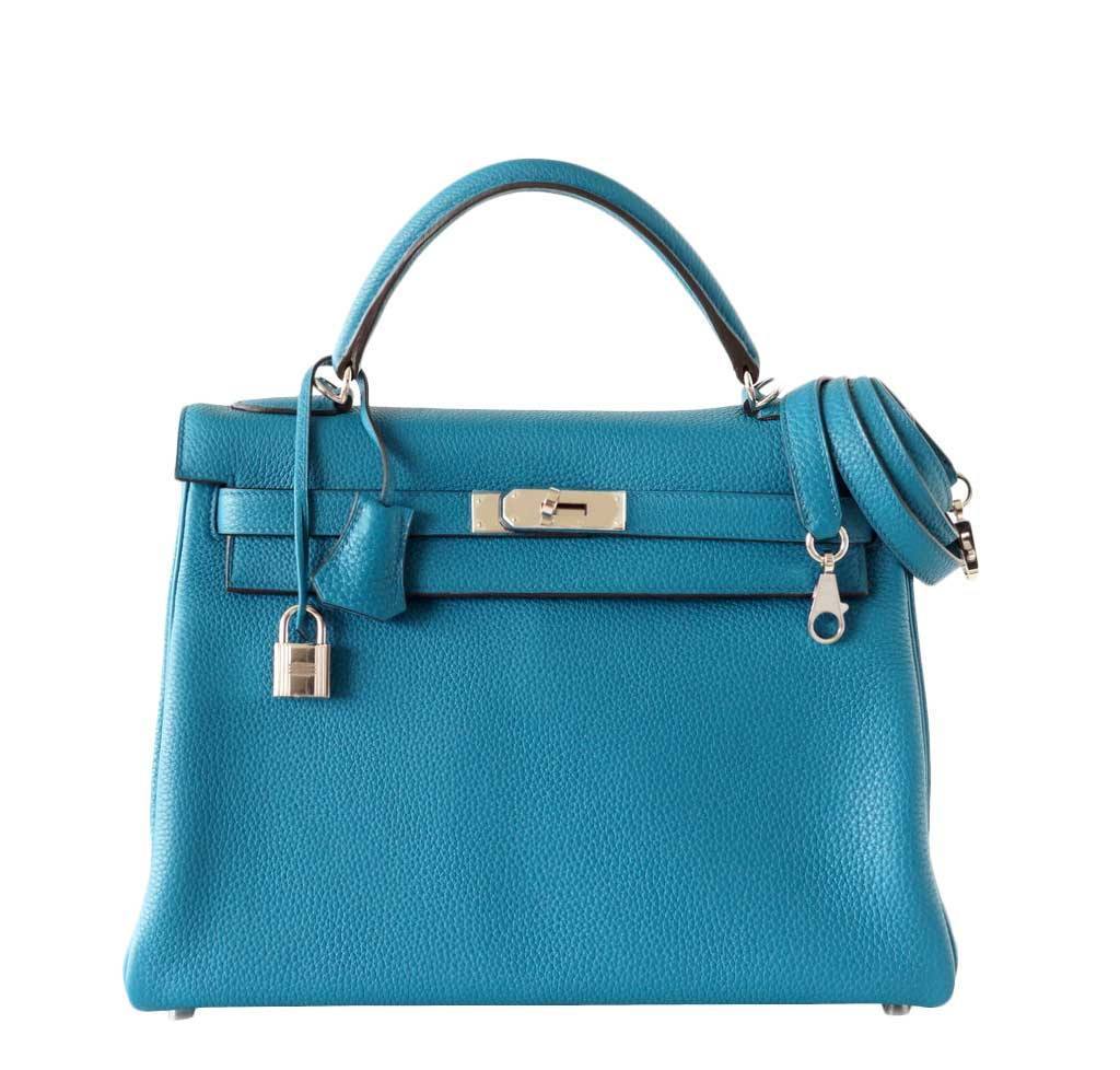 Hermès Kelly 32 Mou Blue Izmir Bag PHW