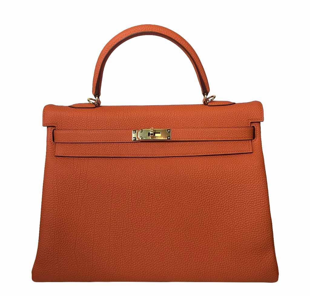 Hermès Kelly 35 Orange Bag Gold Hardware