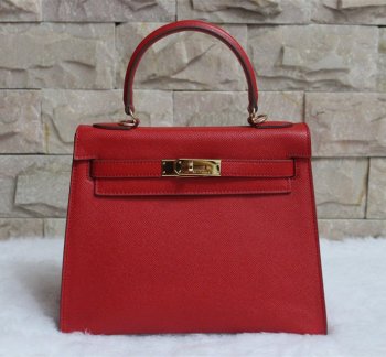 Hermes Kelly 28cm Epsom Leather Handbag Red Gold