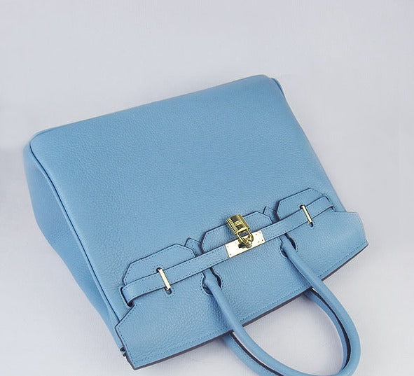 Hermes Birkin 35cm Togo Leather Handbags Light Blue Golden