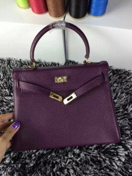 Hermes Kelly 25cm Togo Leather Bag Purple Gold