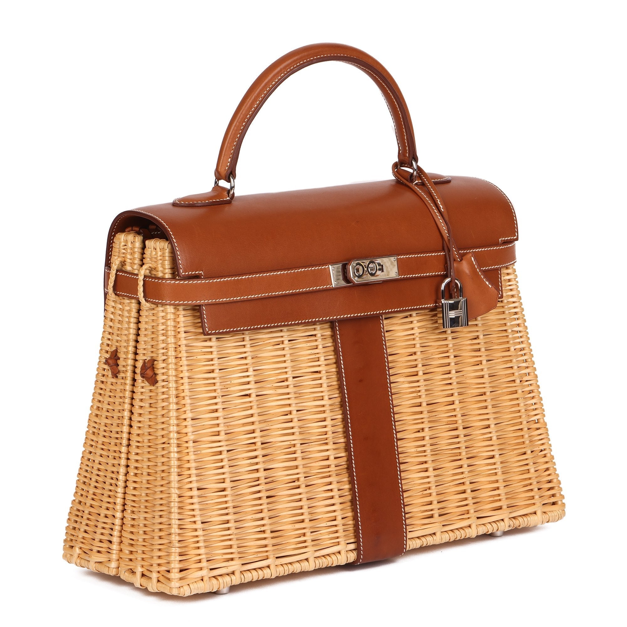 Hermes Barenia Leather & Wicker Kelly 35cm Picnic Top Handle Bag