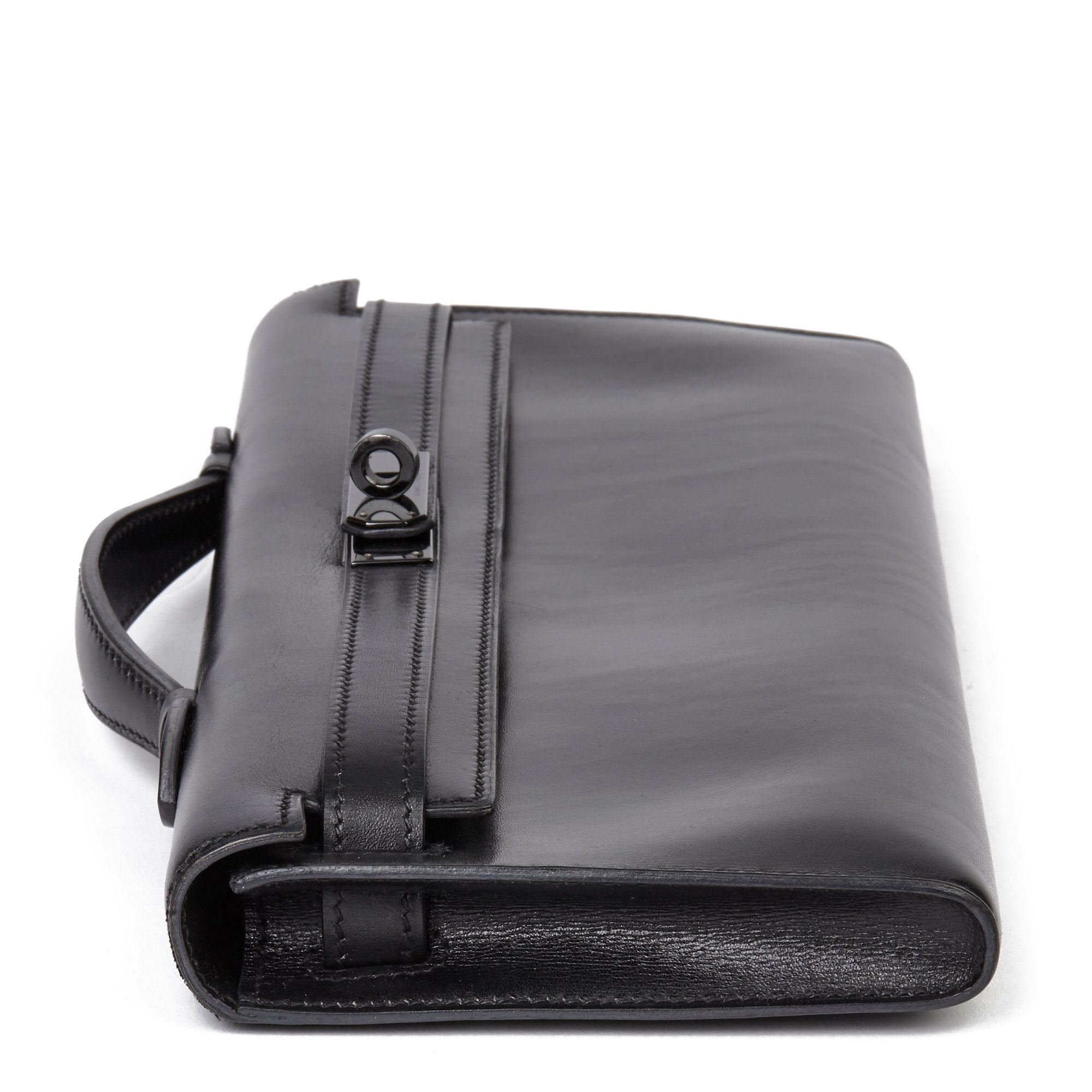 Hermes Black Box Calf Leather SO Black Kelly Cut Clutch