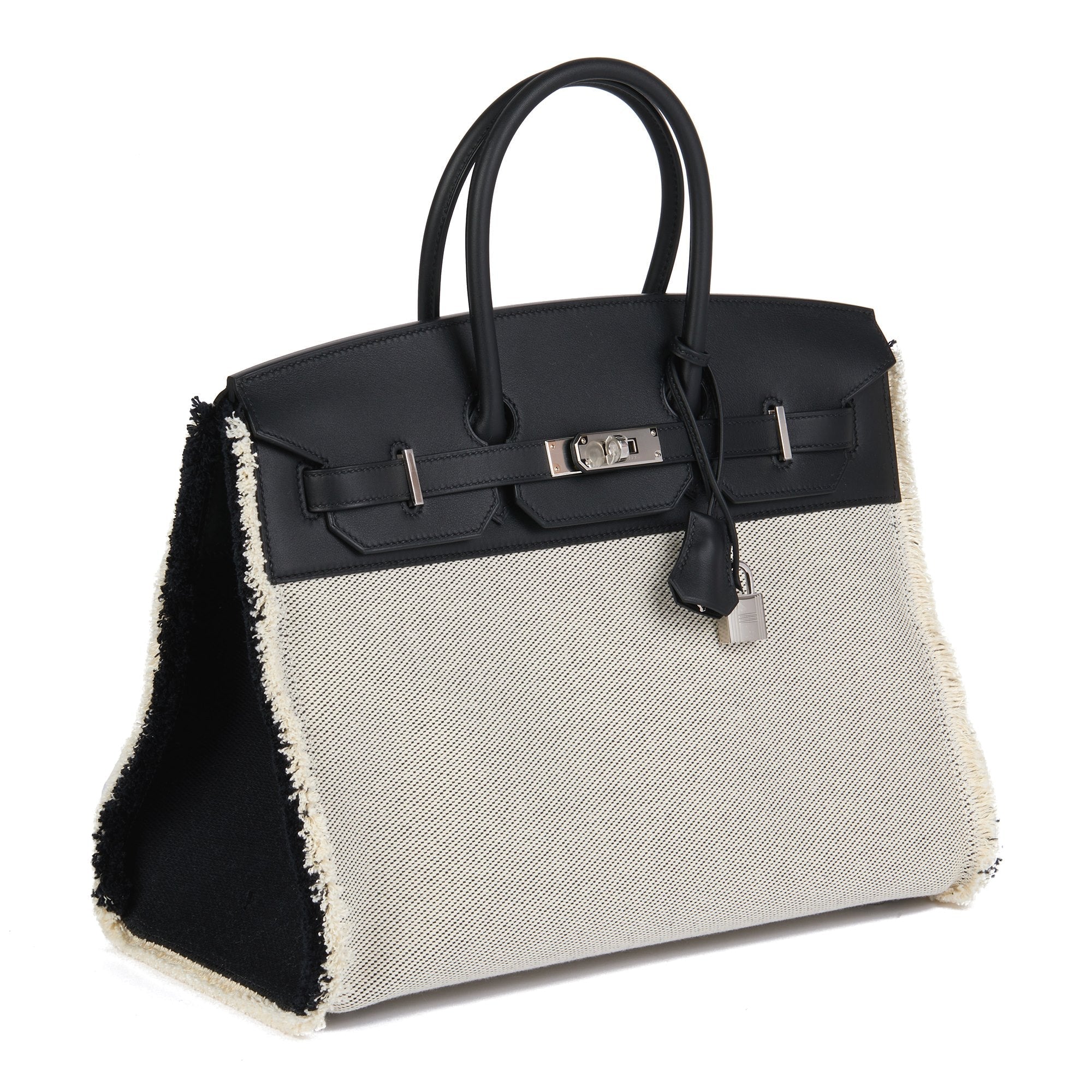 Hermes Black Swift Leather & Canvas Fray Birkin 35cm Tote