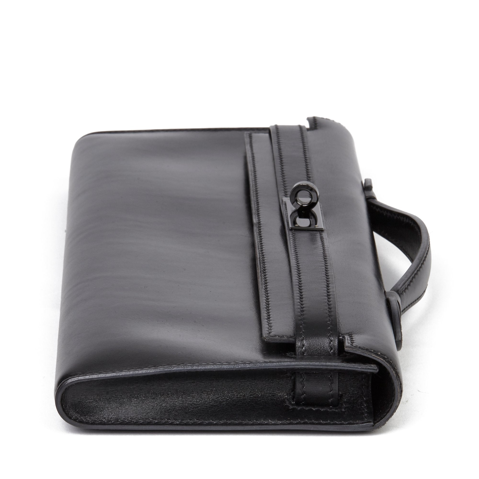 Hermes Black Box Calf Leather SO Black Kelly Cut Clutch