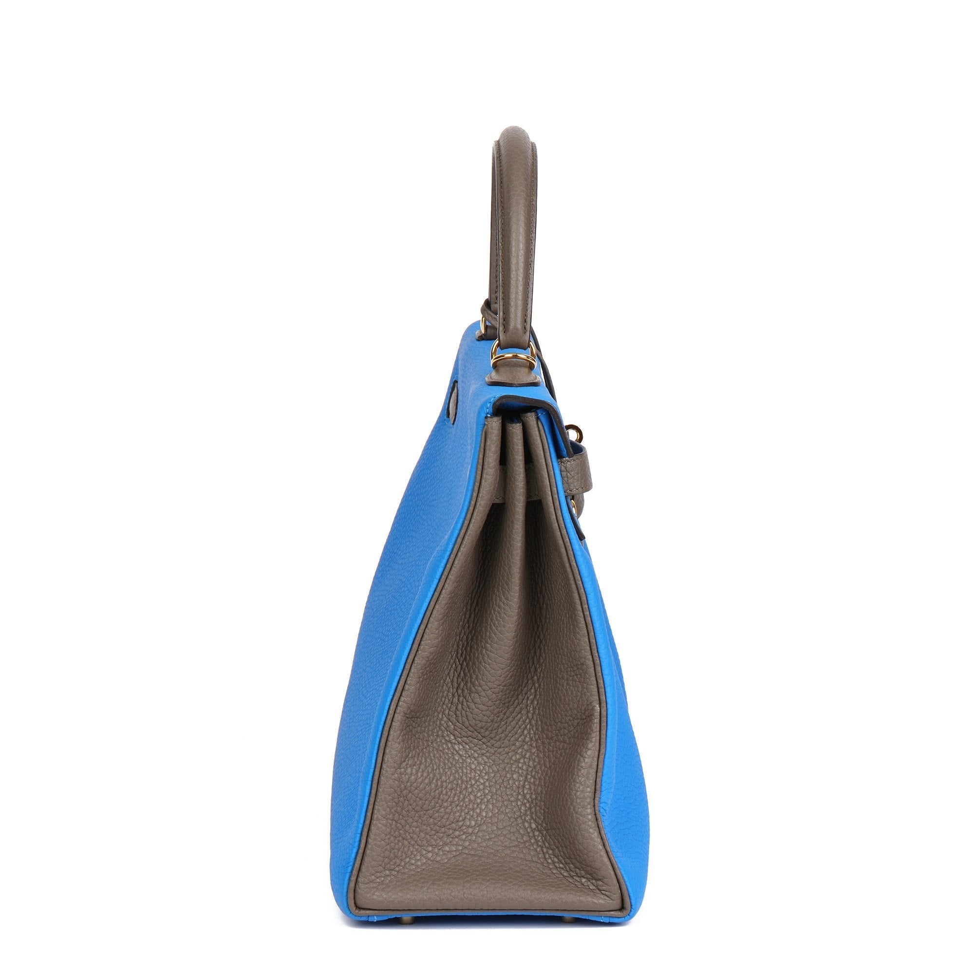 Hermes Blue Hydra & Etain Clemence Leather Special Order HSS Kelly 35cm Retourne Shoulder Bag