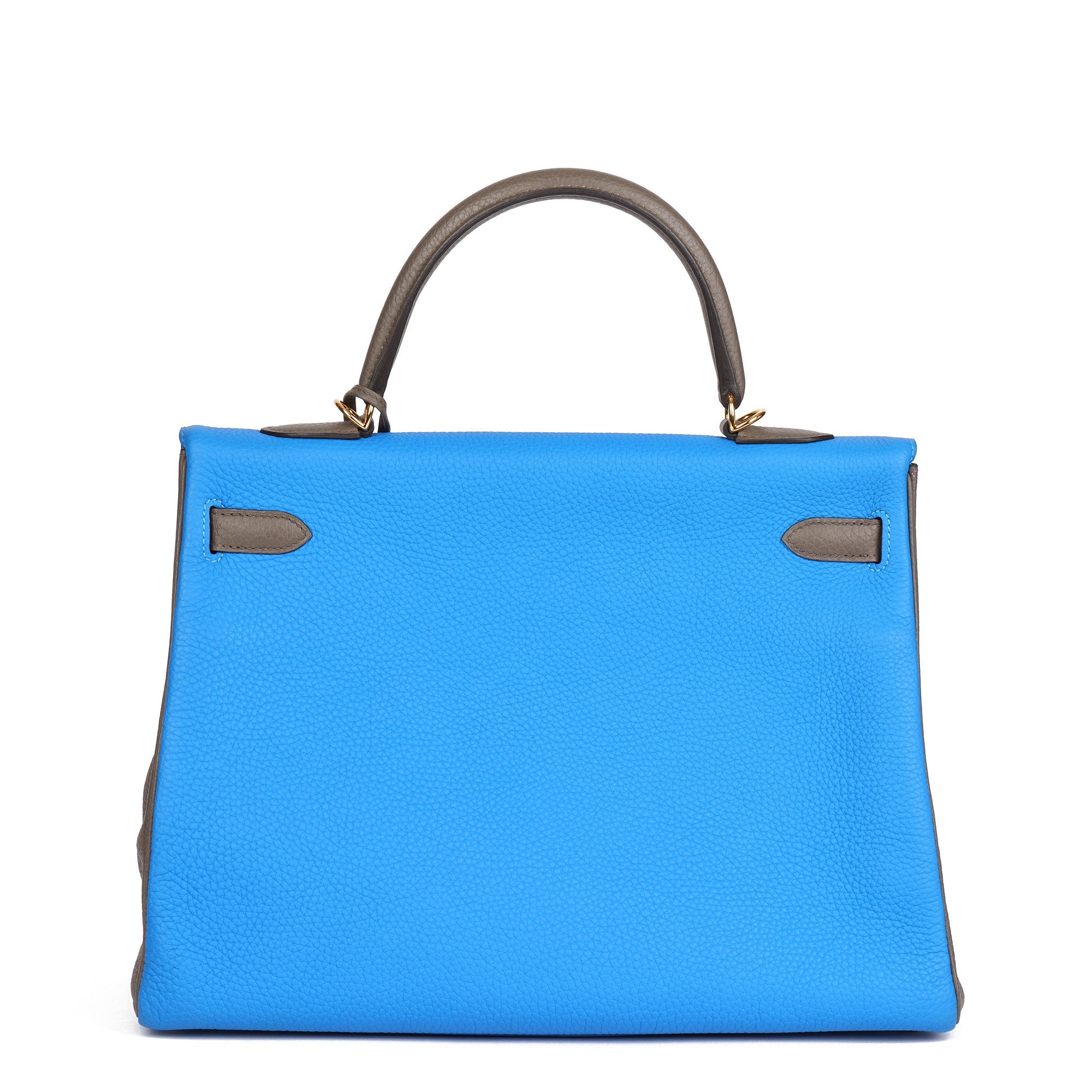 Hermes Blue Hydra & Etain Clemence Leather Special Order HSS Kelly 35cm Retourne Shoulder Bag