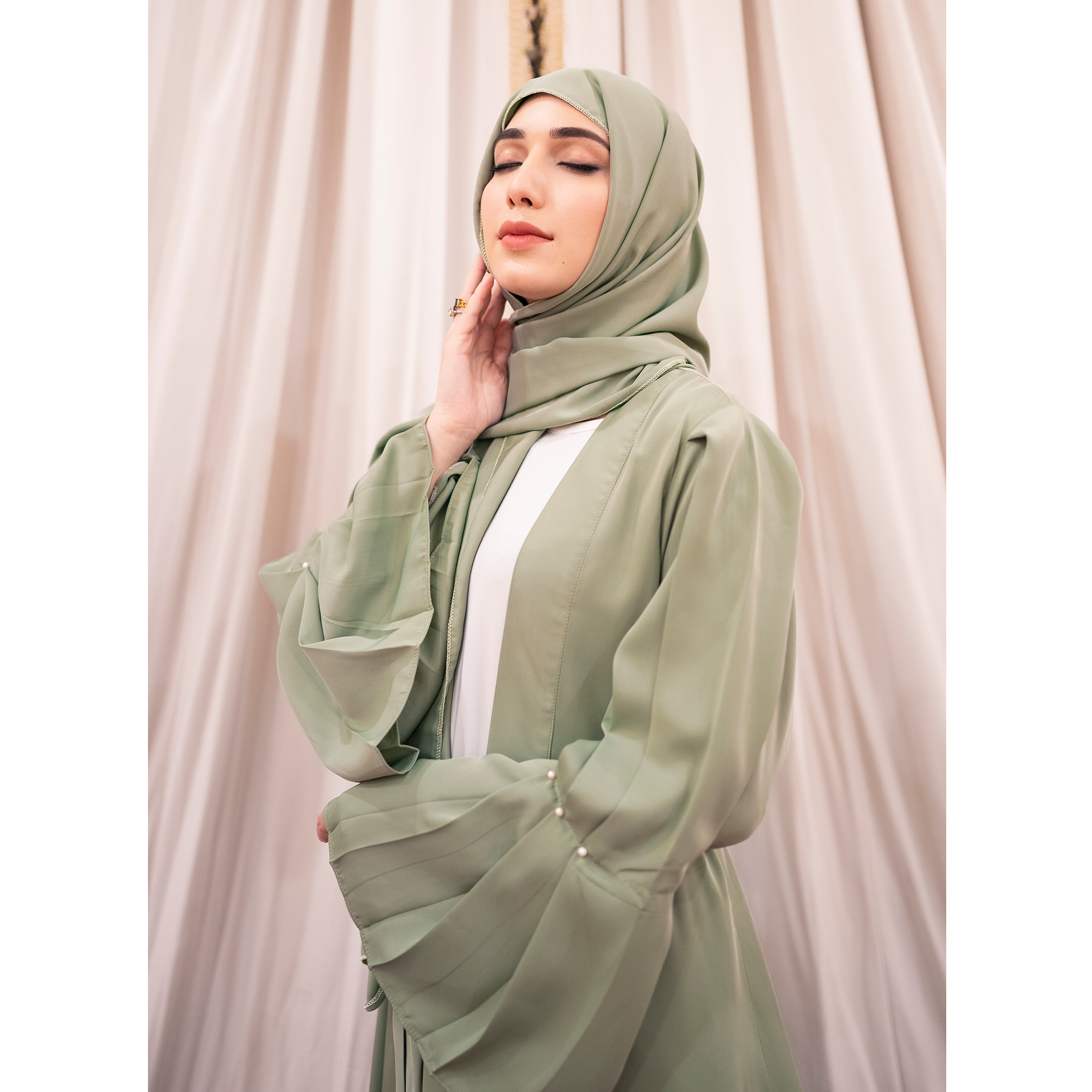 Puff Sleeves Front Open Abaya (pastel)