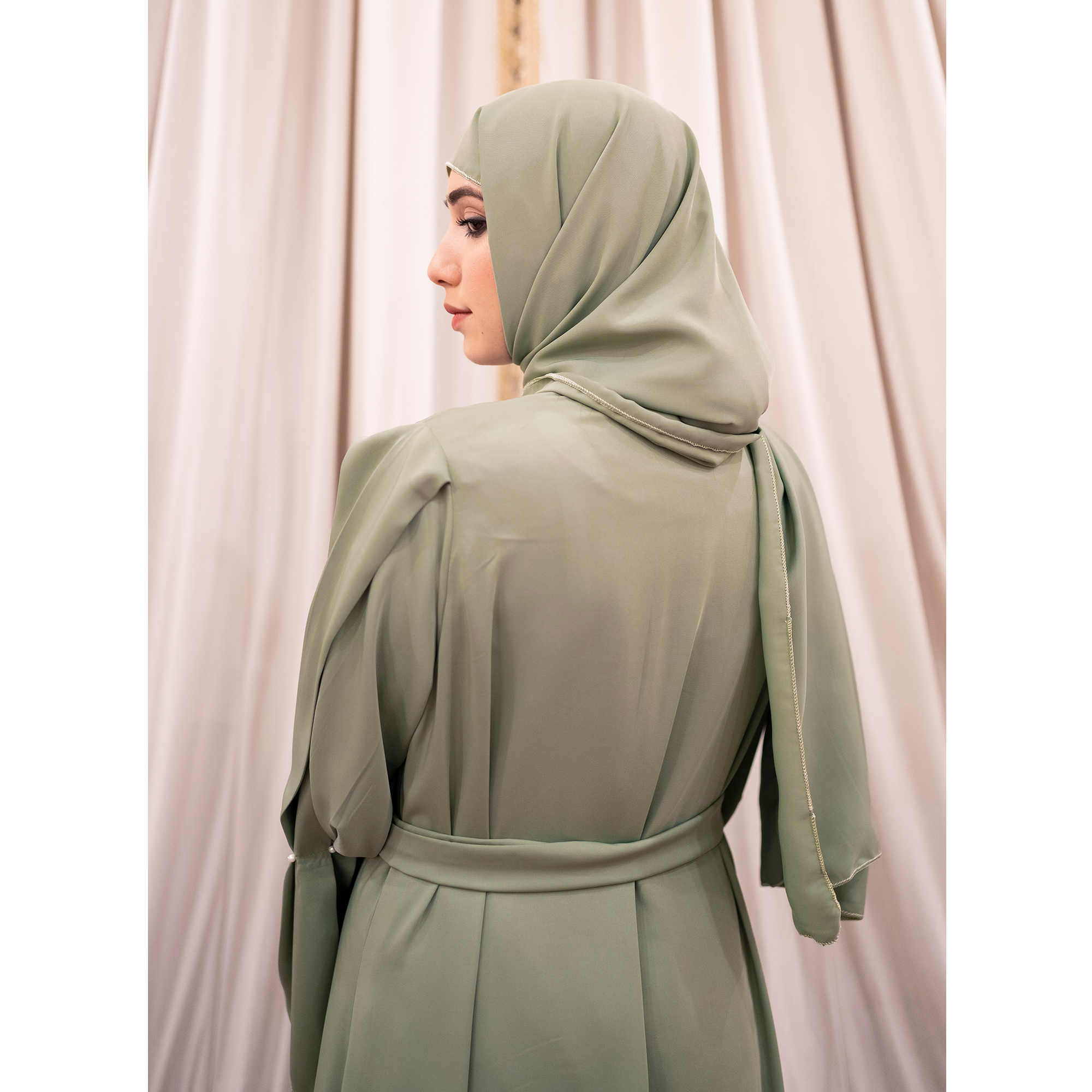 Puff Sleeves Front Open Abaya (pastel)