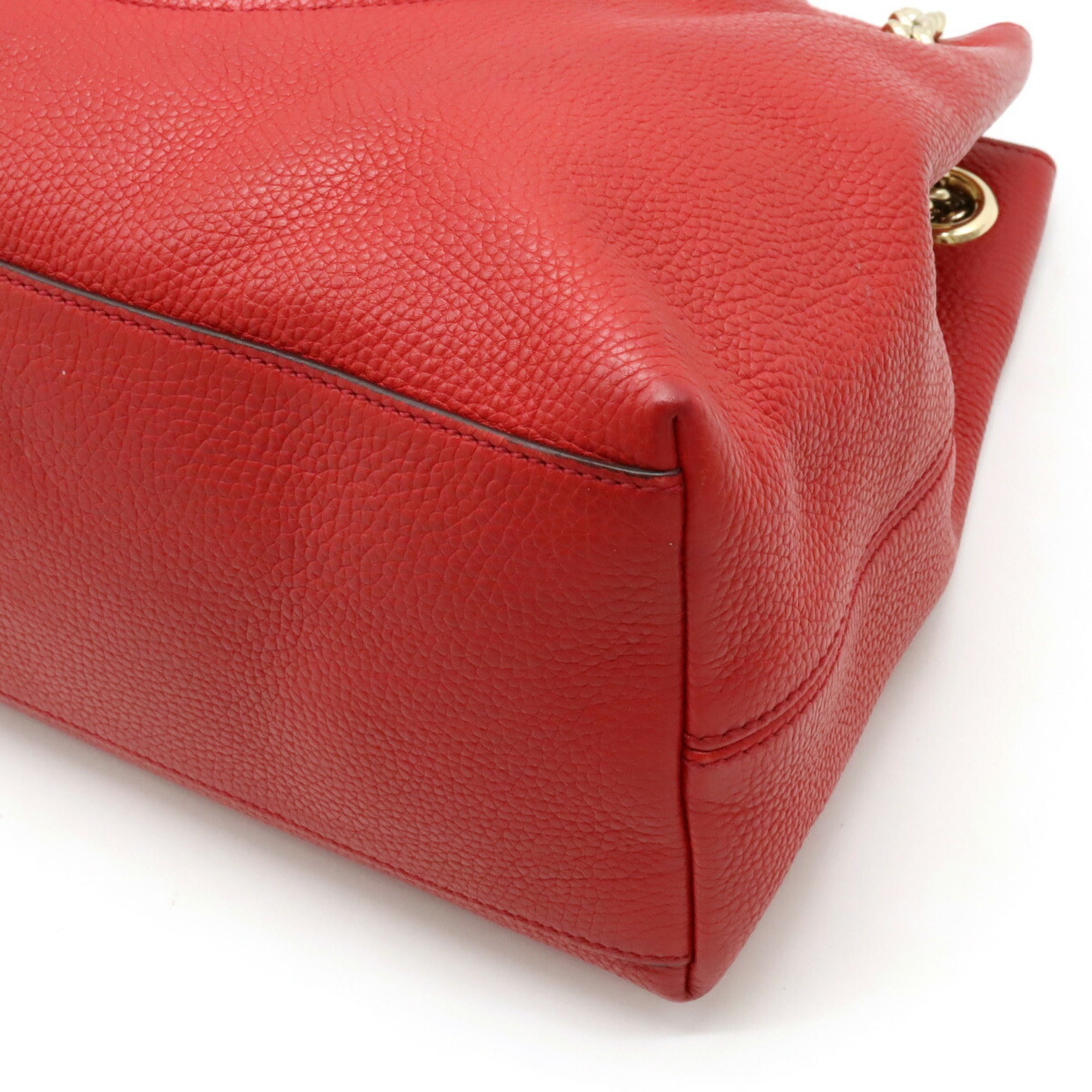 GUCCI Soho Interlocking G Tote Bag Chain Shoulder Leather Red 536196