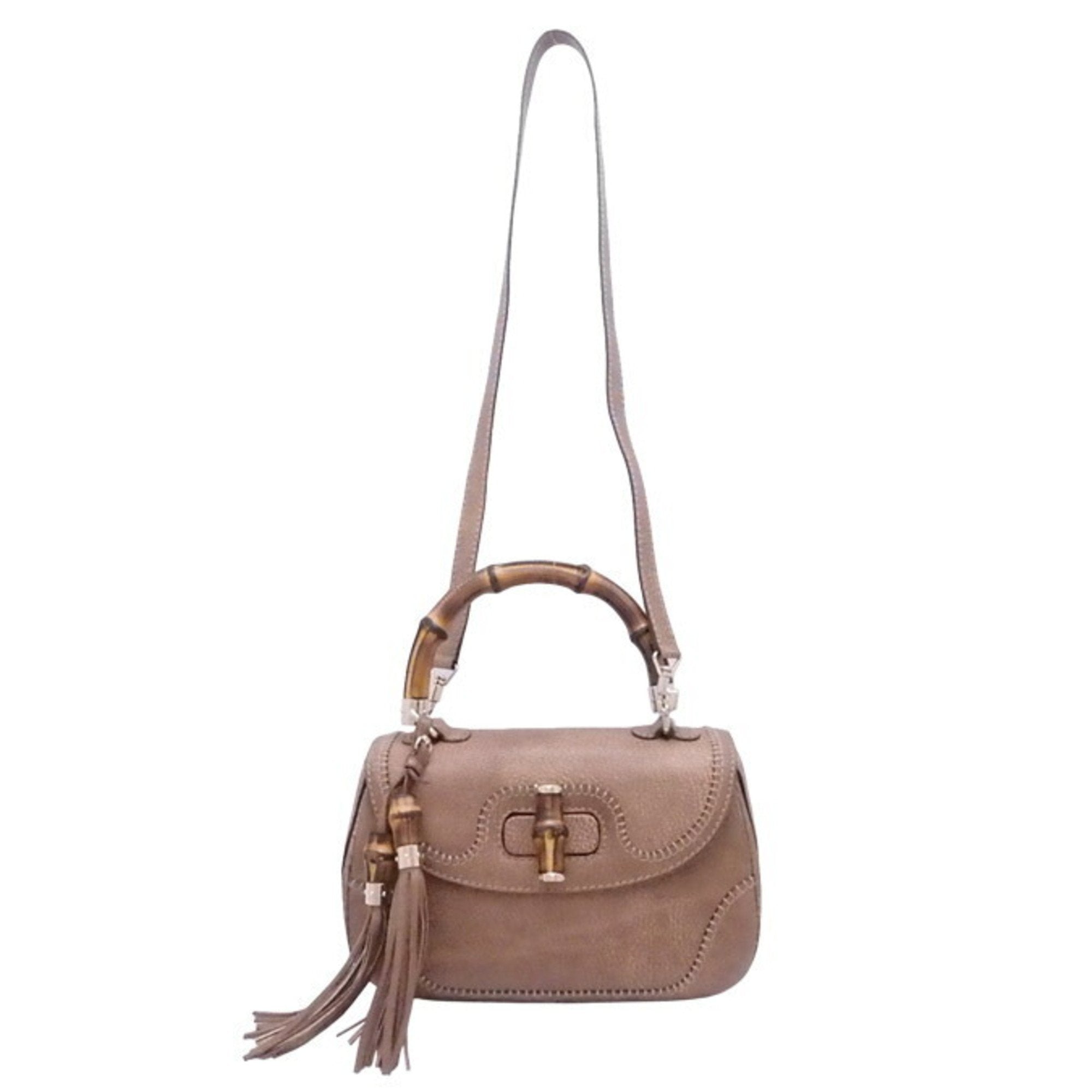 Gucci 2Way Bag Bamboo Brown Leather x Gold Hardware Handbag Shoulder Women's 224964