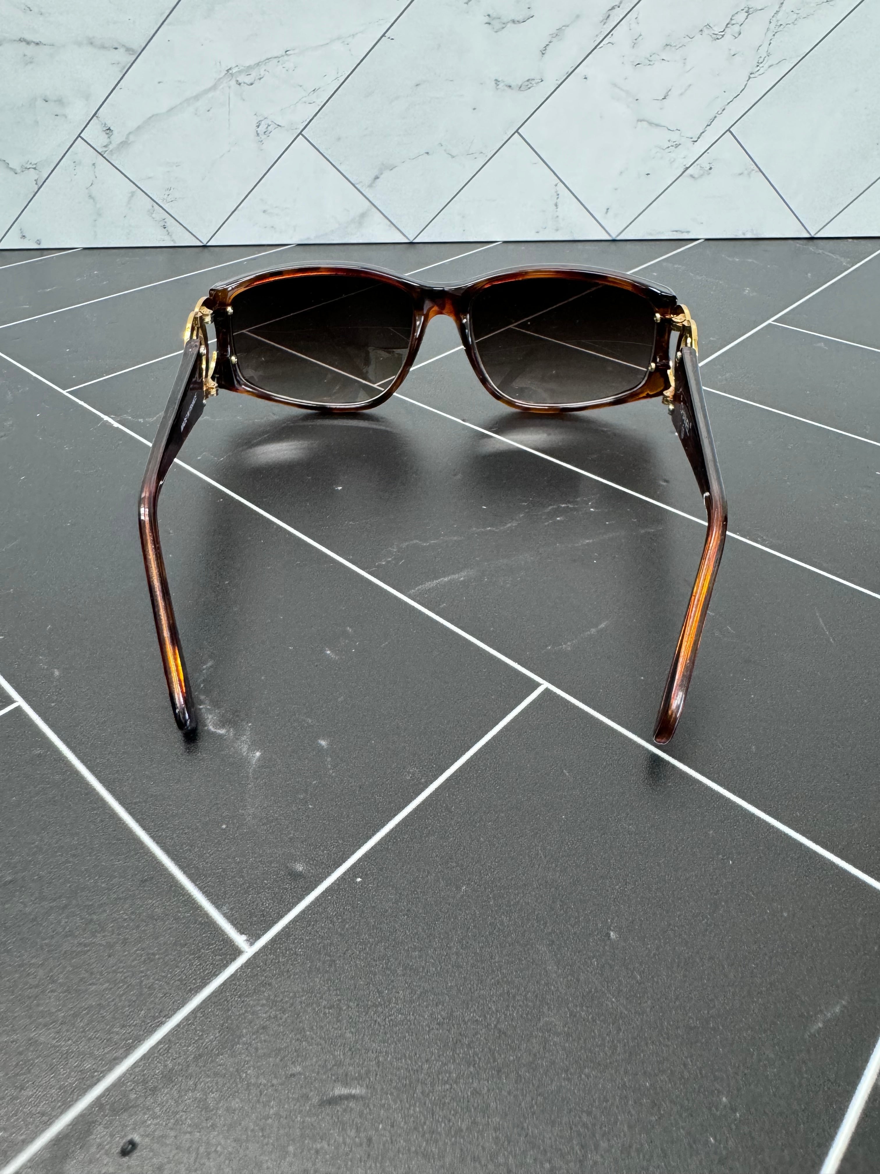 Chanel Brown and Gold Logo Sunglasses