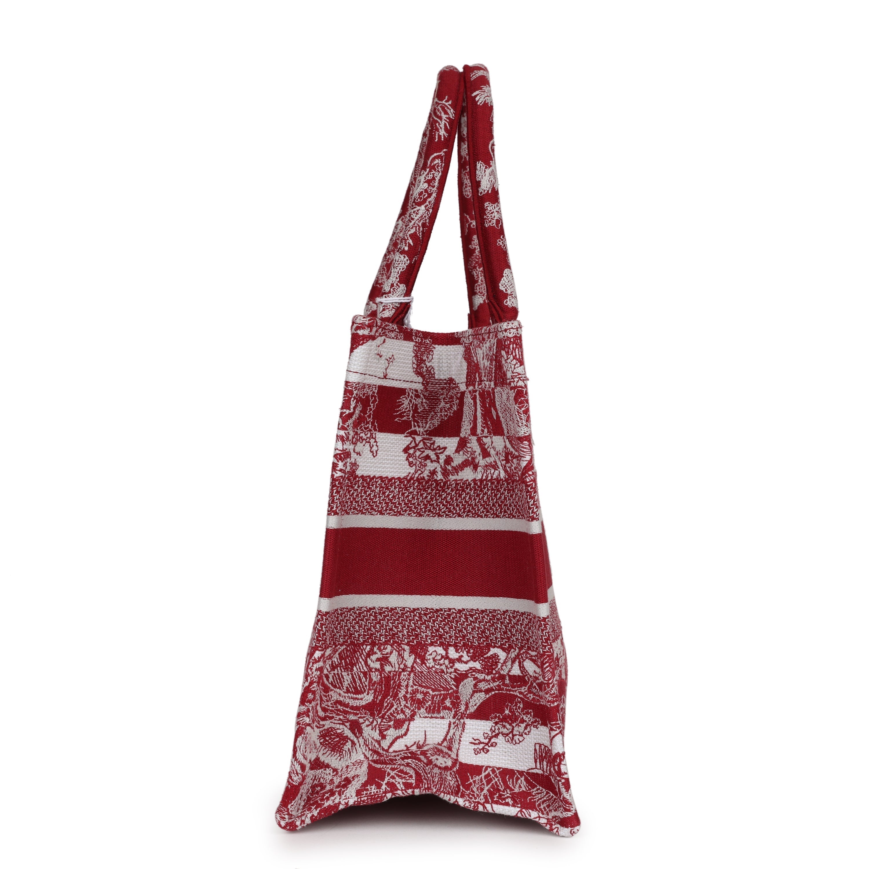 Christian Dior Burgundy Toile De Jouy Stripes Medium Book Tote