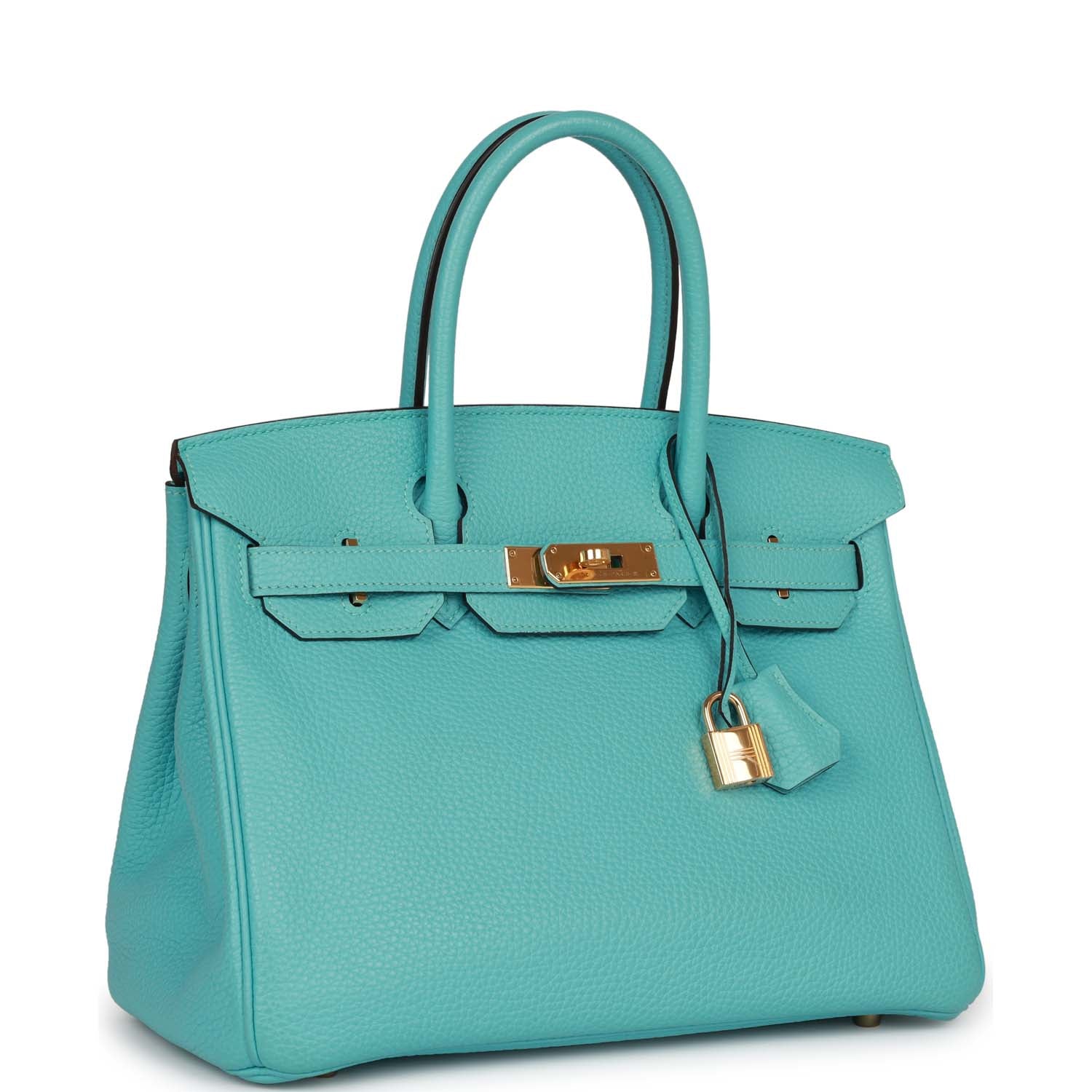 Hermes Birkin 30 Bleu Atoll Clemence Gold Hardware