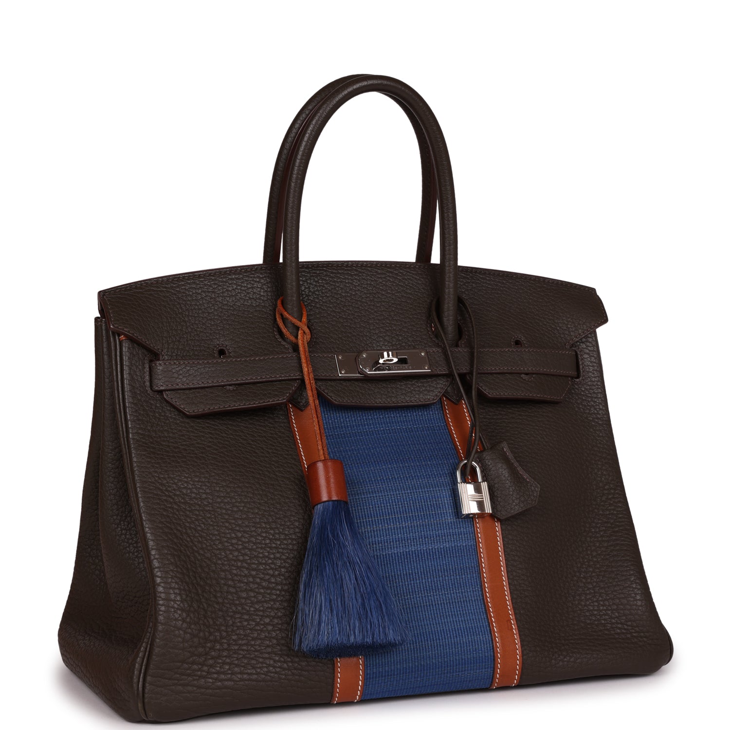 Hermes Birkin Club 35 Vert Bronze, Blue Thalassa, Fauve Barenia Fjord & Ottomane Palladium Hardware