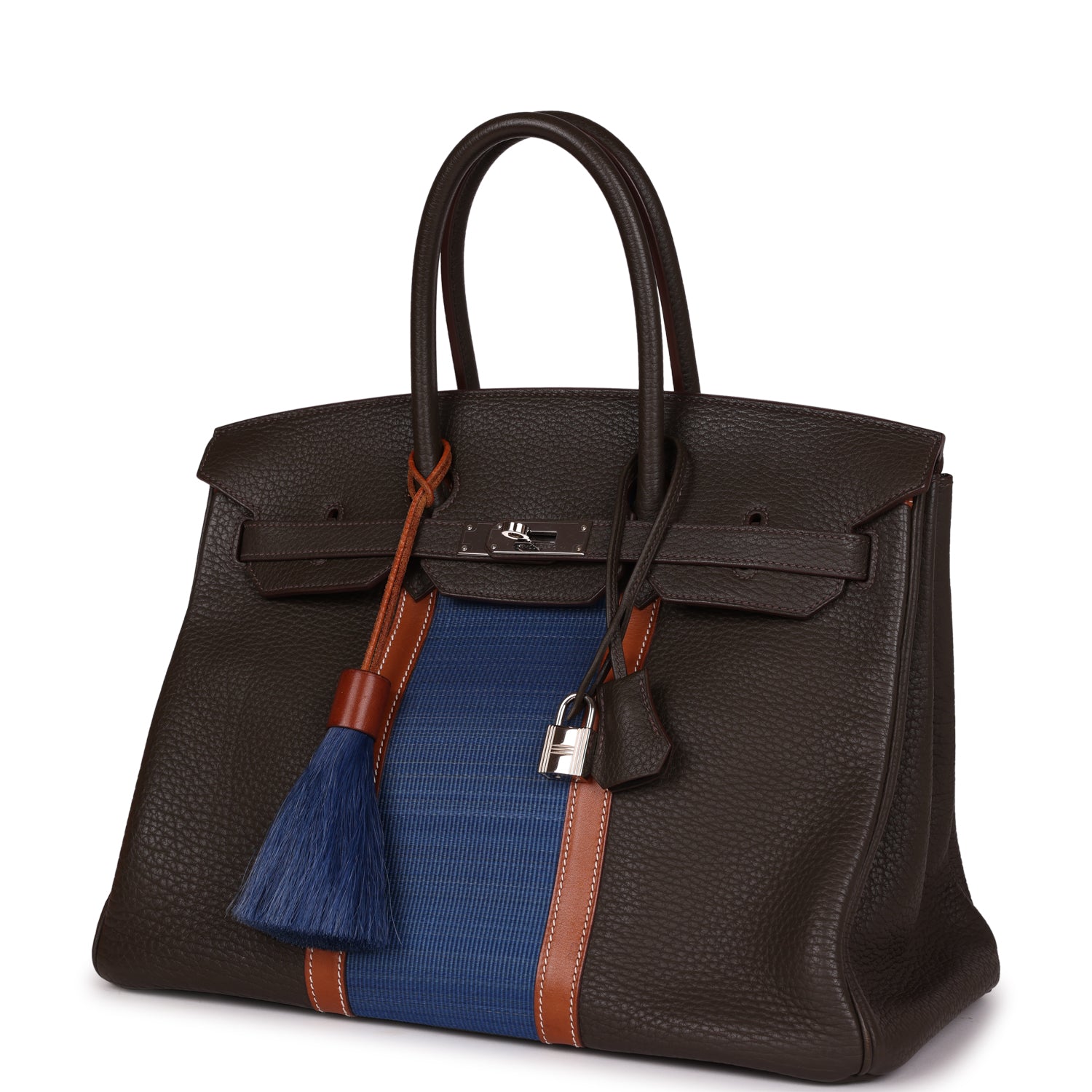 Hermes Birkin Club 35 Vert Bronze, Blue Thalassa, Fauve Barenia Fjord & Ottomane Palladium Hardware