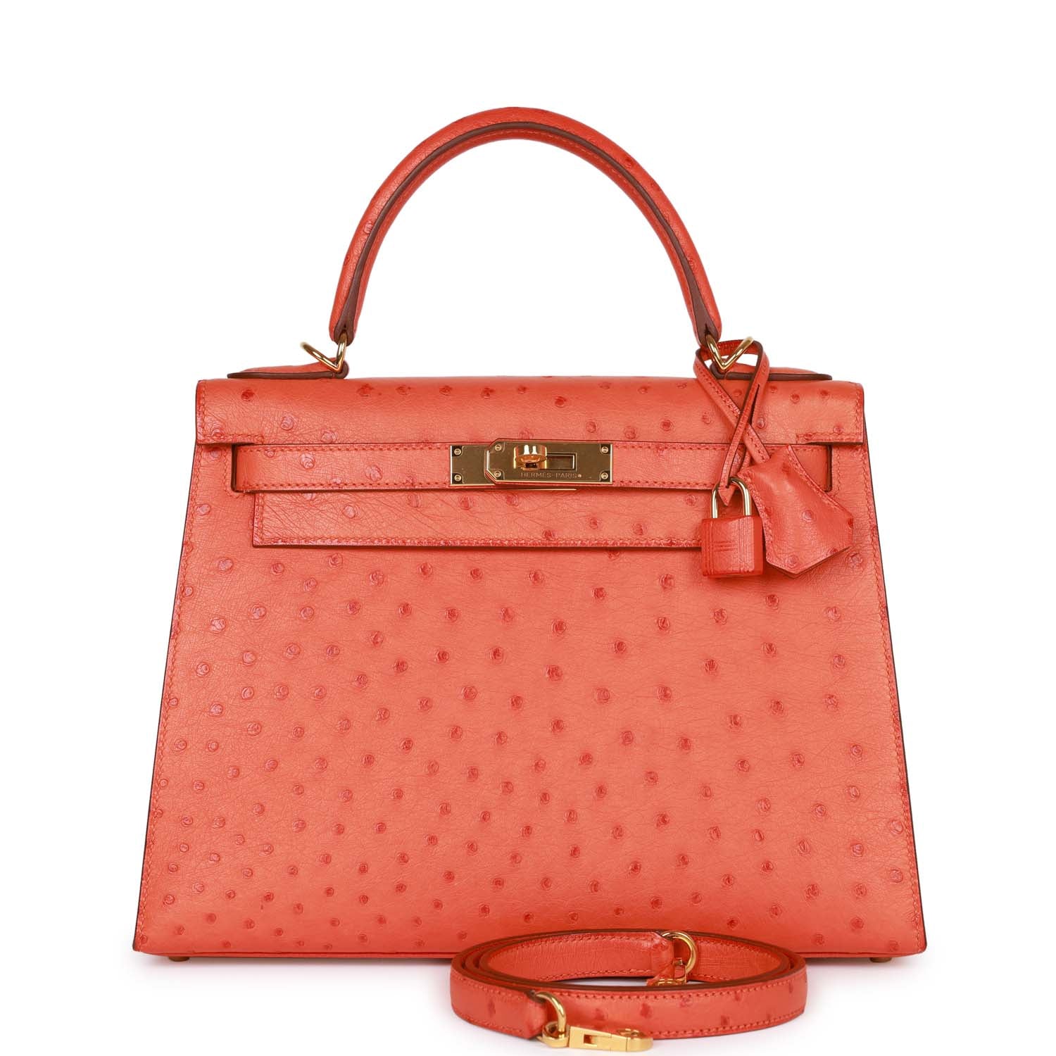 d Hermes Kelly Sellier 28 Tangerine Ostrich Gold Hardware