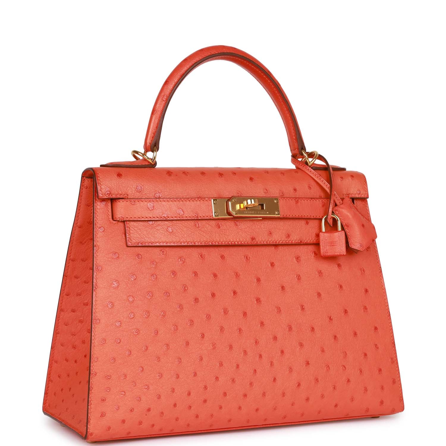 d Hermes Kelly Sellier 28 Tangerine Ostrich Gold Hardware