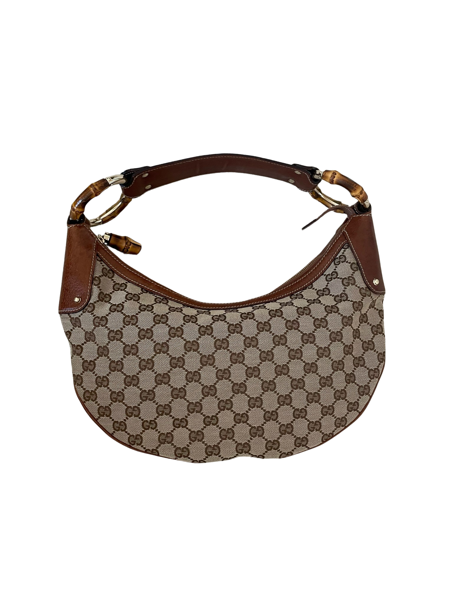 Gucci GG Bamboo Beige & Dark Brown Jacquard & Leather Handbag