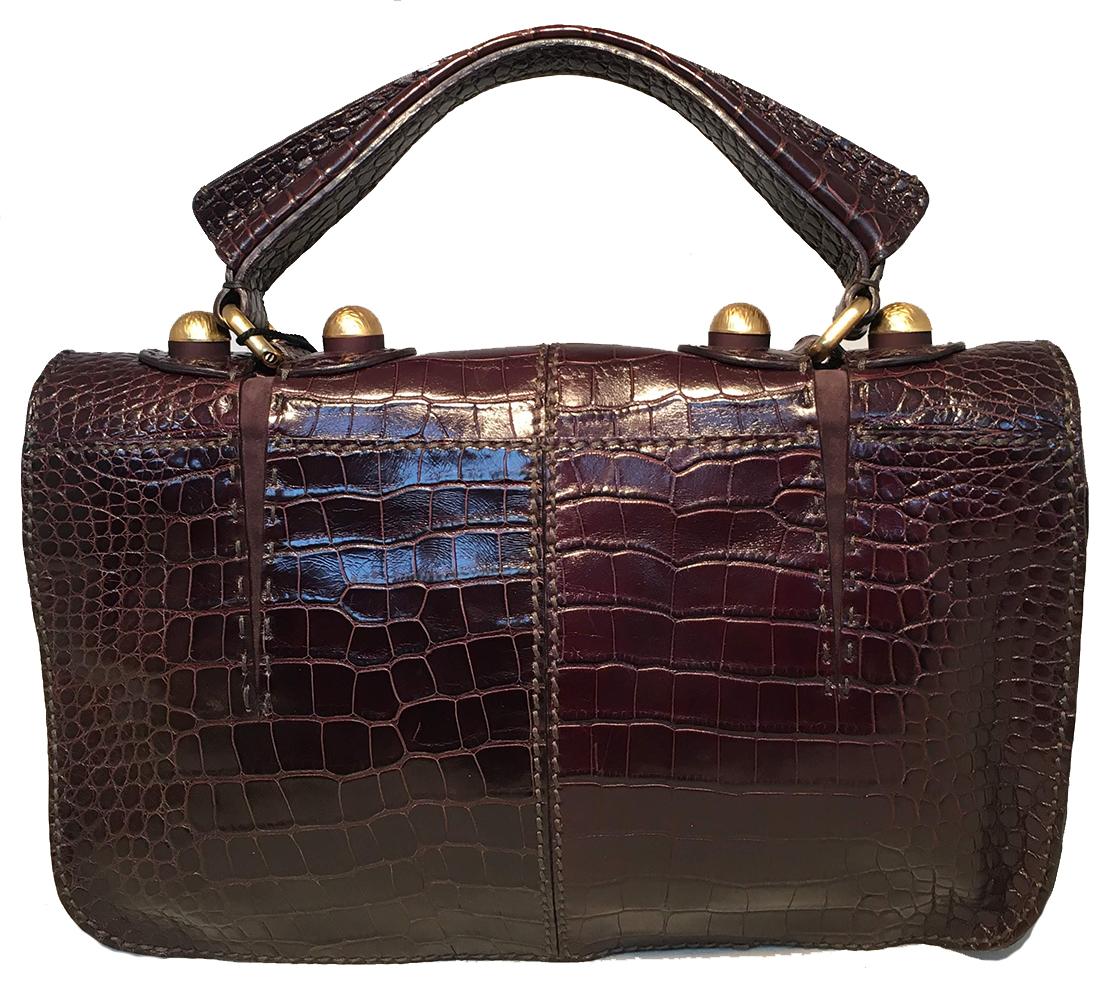 FENDI Rare Limited Edition Brown Alligator and Mink Fur Satchel Handbag