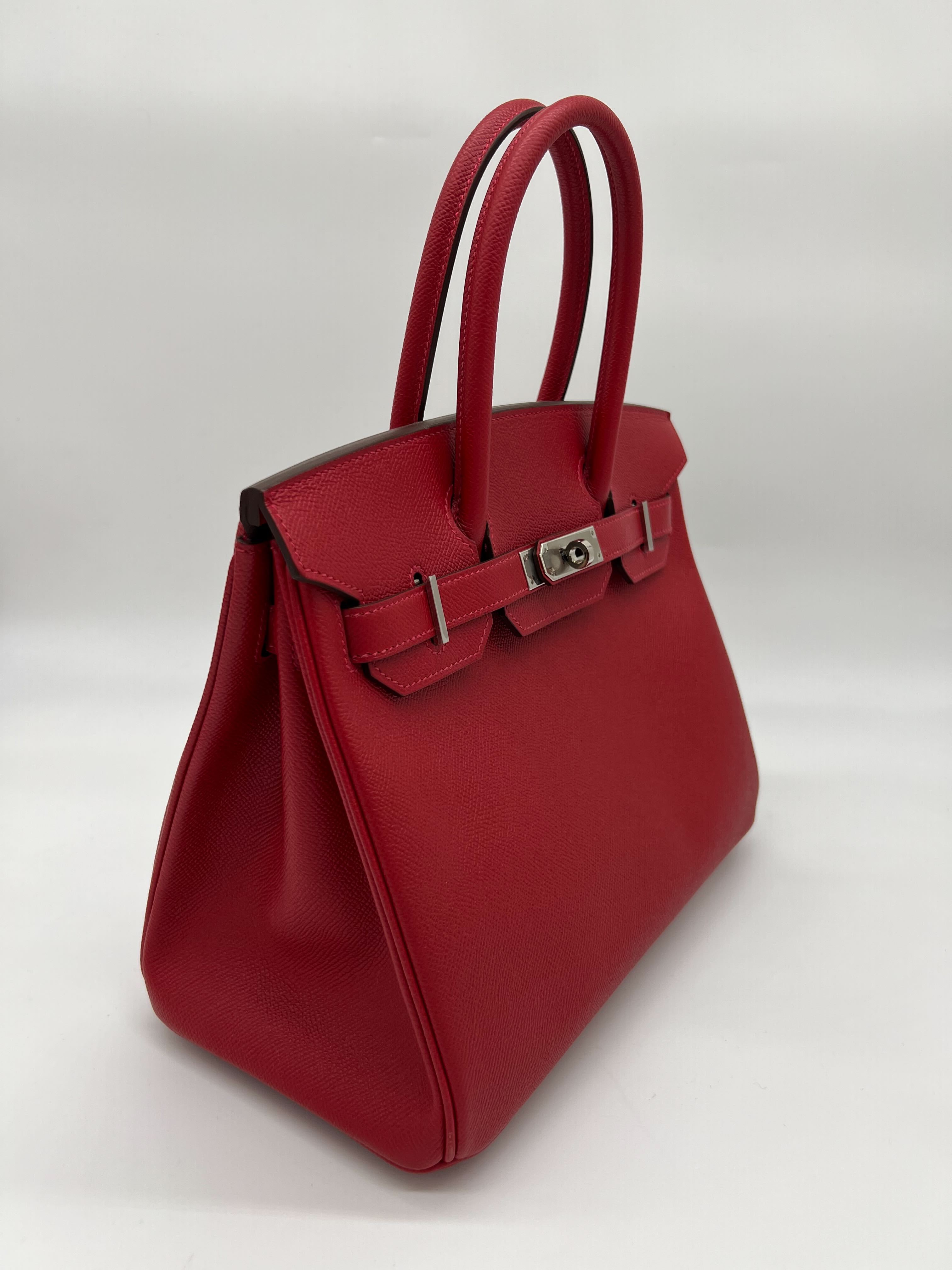 Hermes Birkin 30 Rouge Casaque Epsom Palladium Hardware