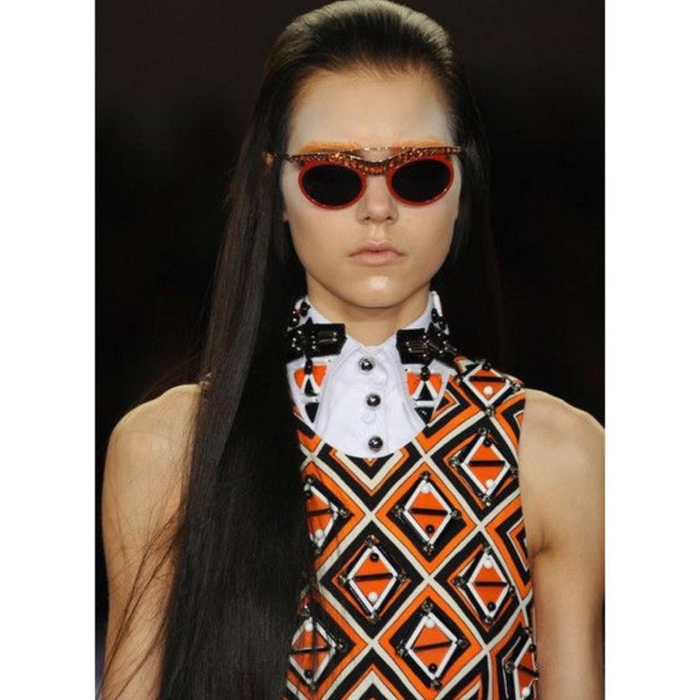 Prada Runway Red Cat-Eye Amber Crystal Sunglasses, 2012