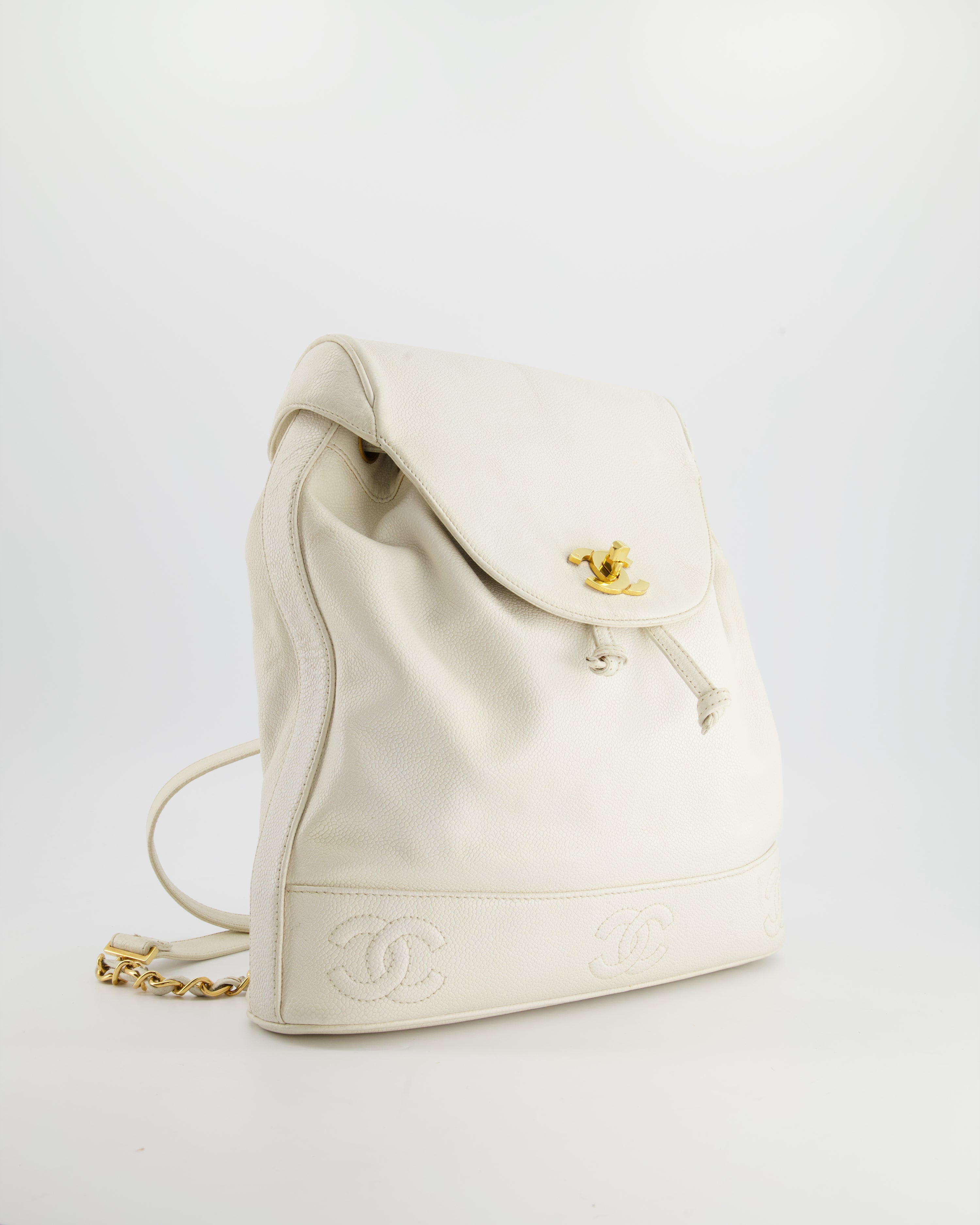 Chanel Vintage White Caviar Backpack Bag with 24k Gold Hardware