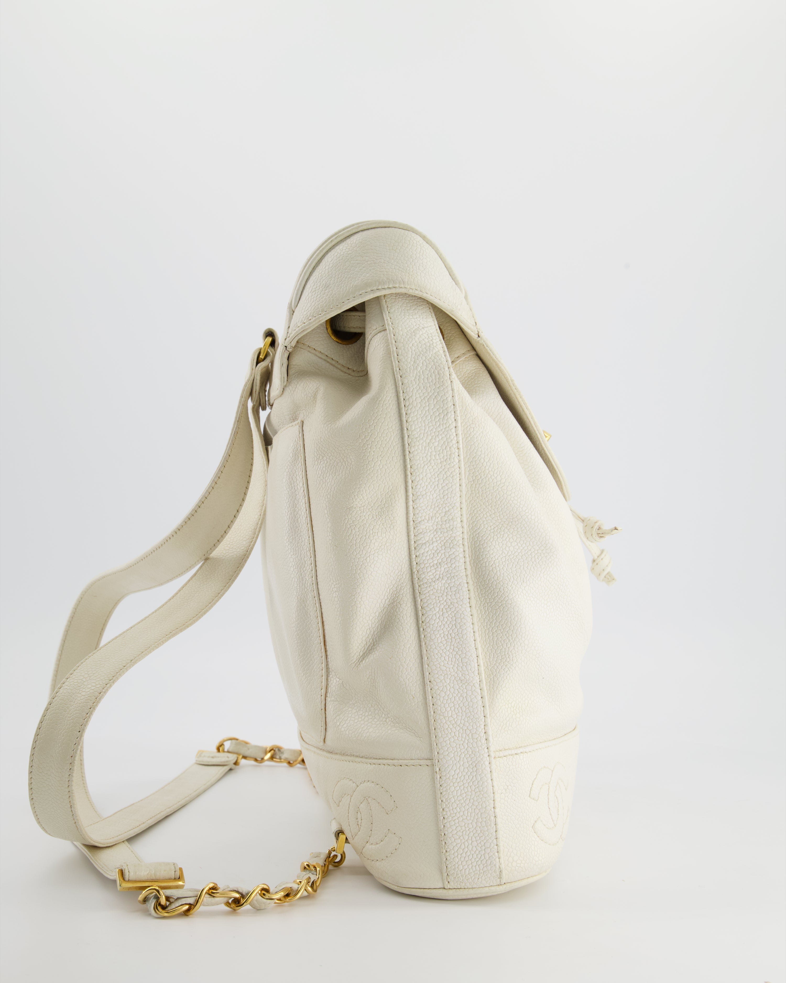 Chanel Vintage White Caviar Backpack Bag with 24k Gold Hardware