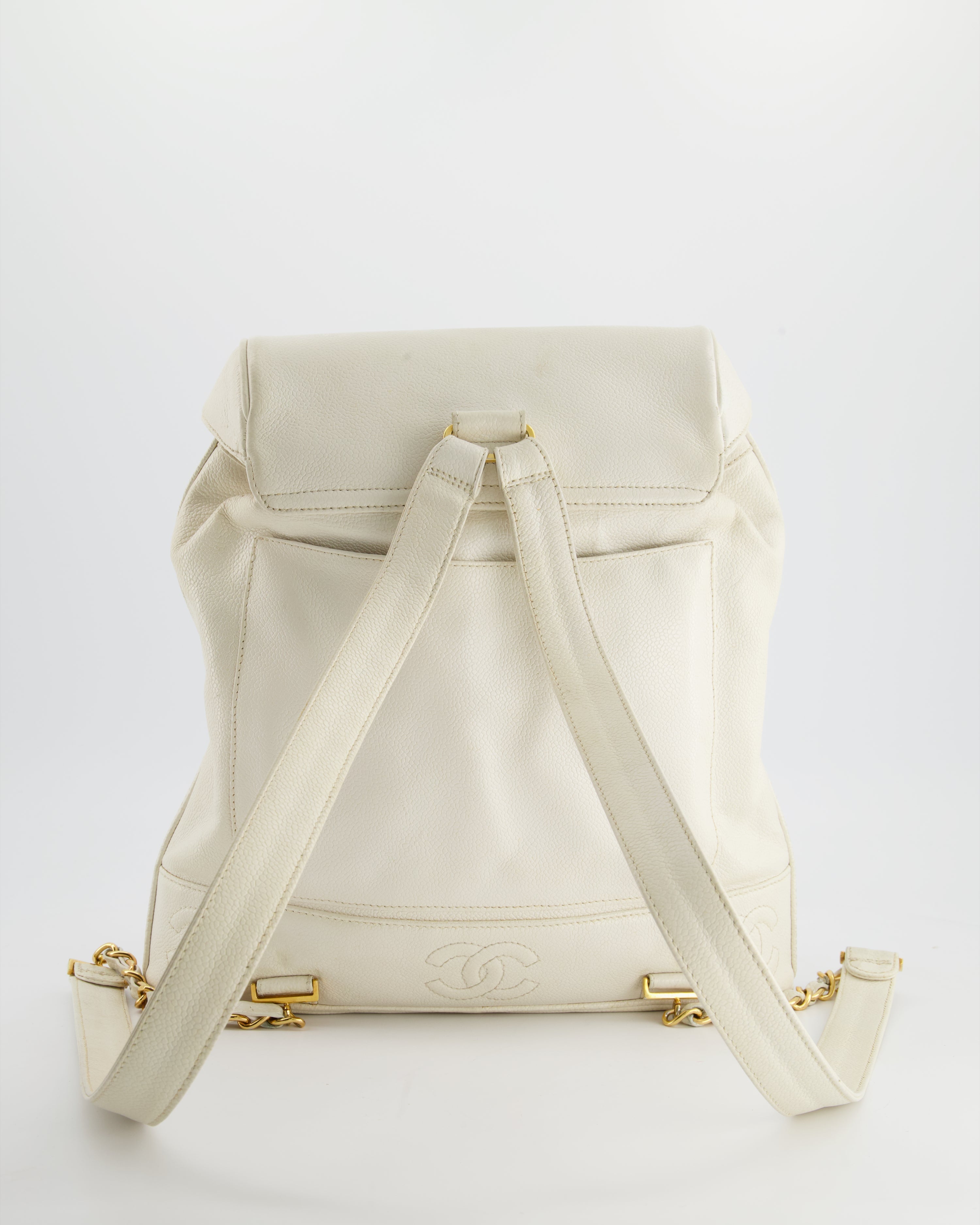 Chanel Vintage White Caviar Backpack Bag with 24k Gold Hardware