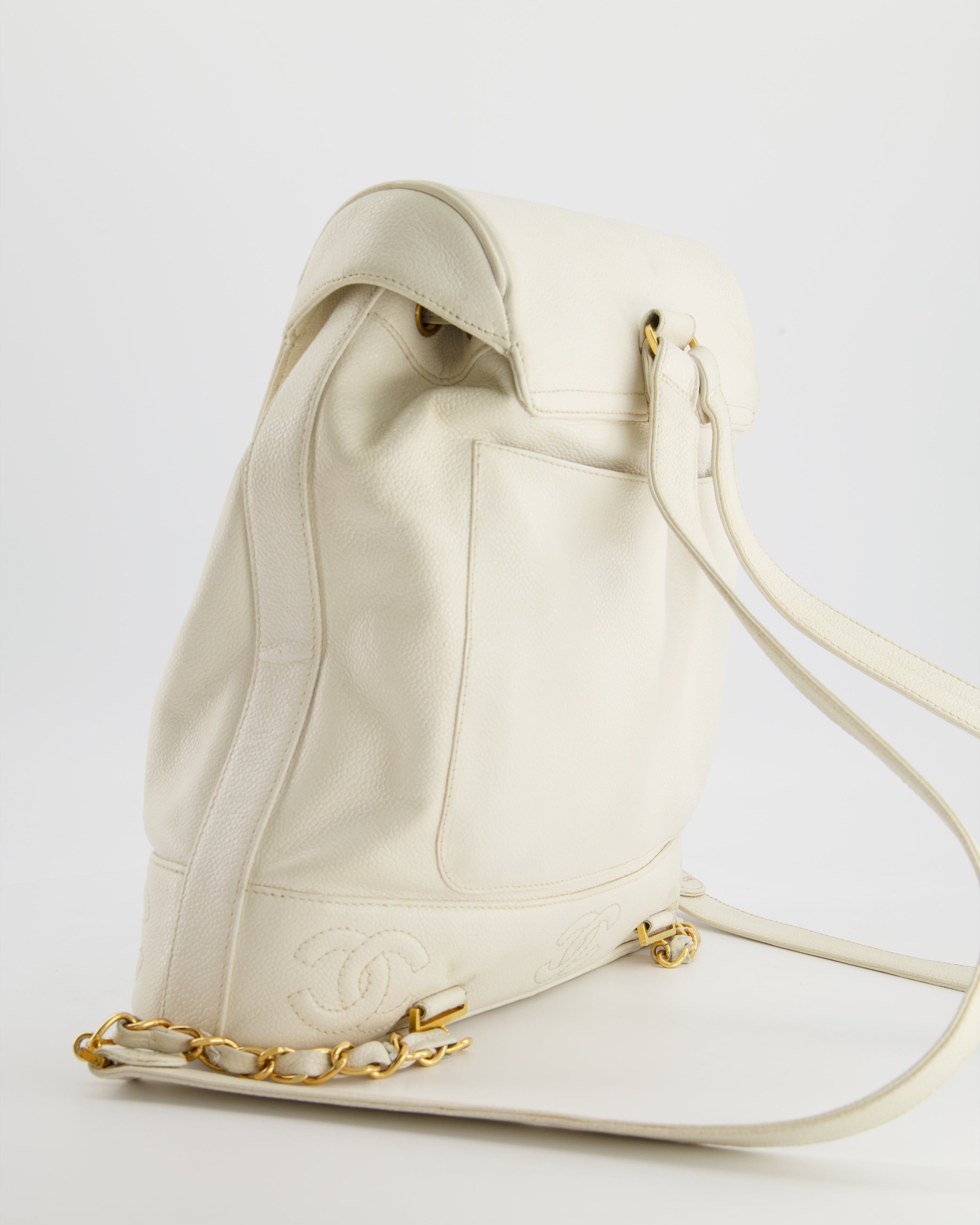 Chanel Vintage White Caviar Backpack Bag with 24k Gold Hardware