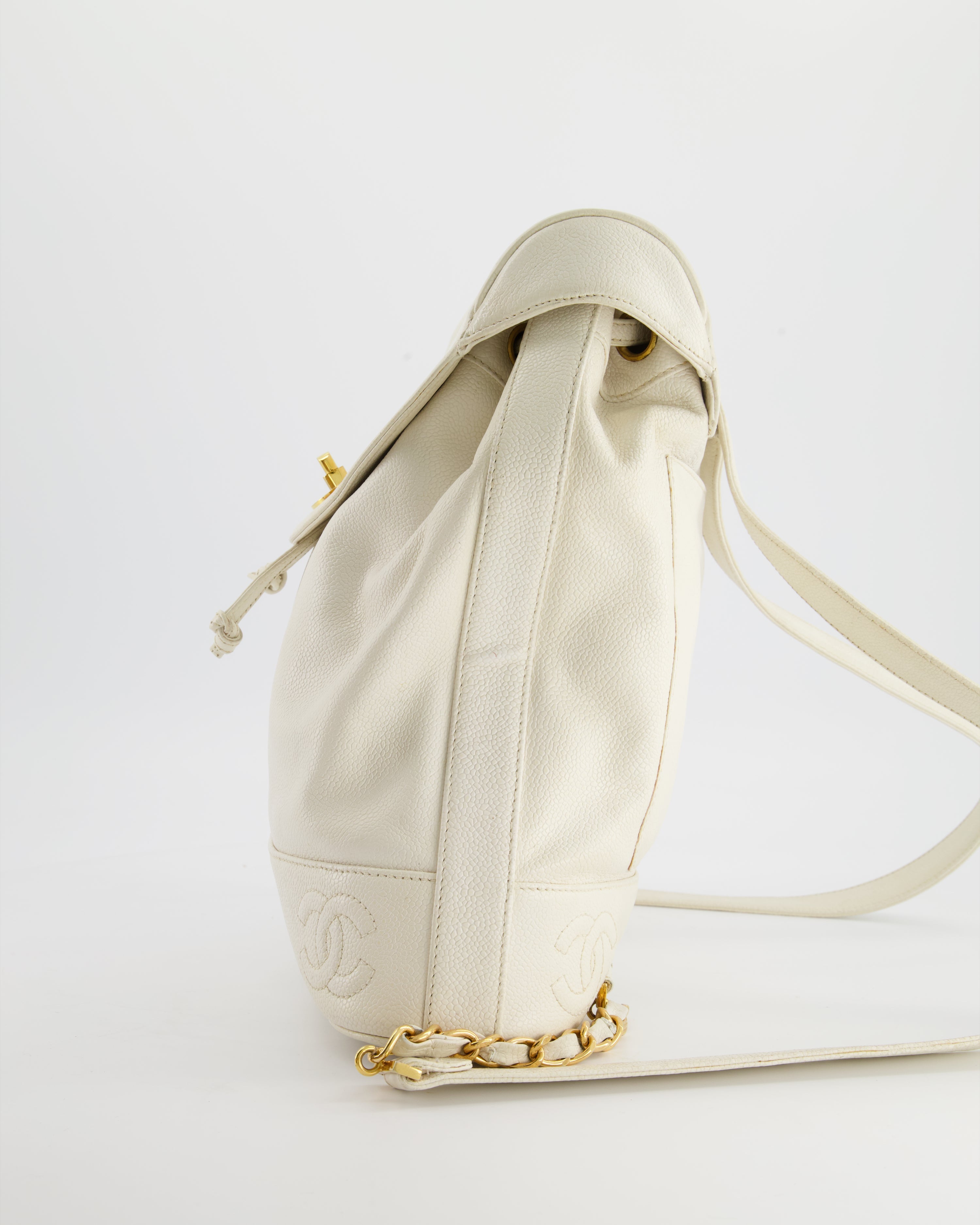 Chanel Vintage White Caviar Backpack Bag with 24k Gold Hardware