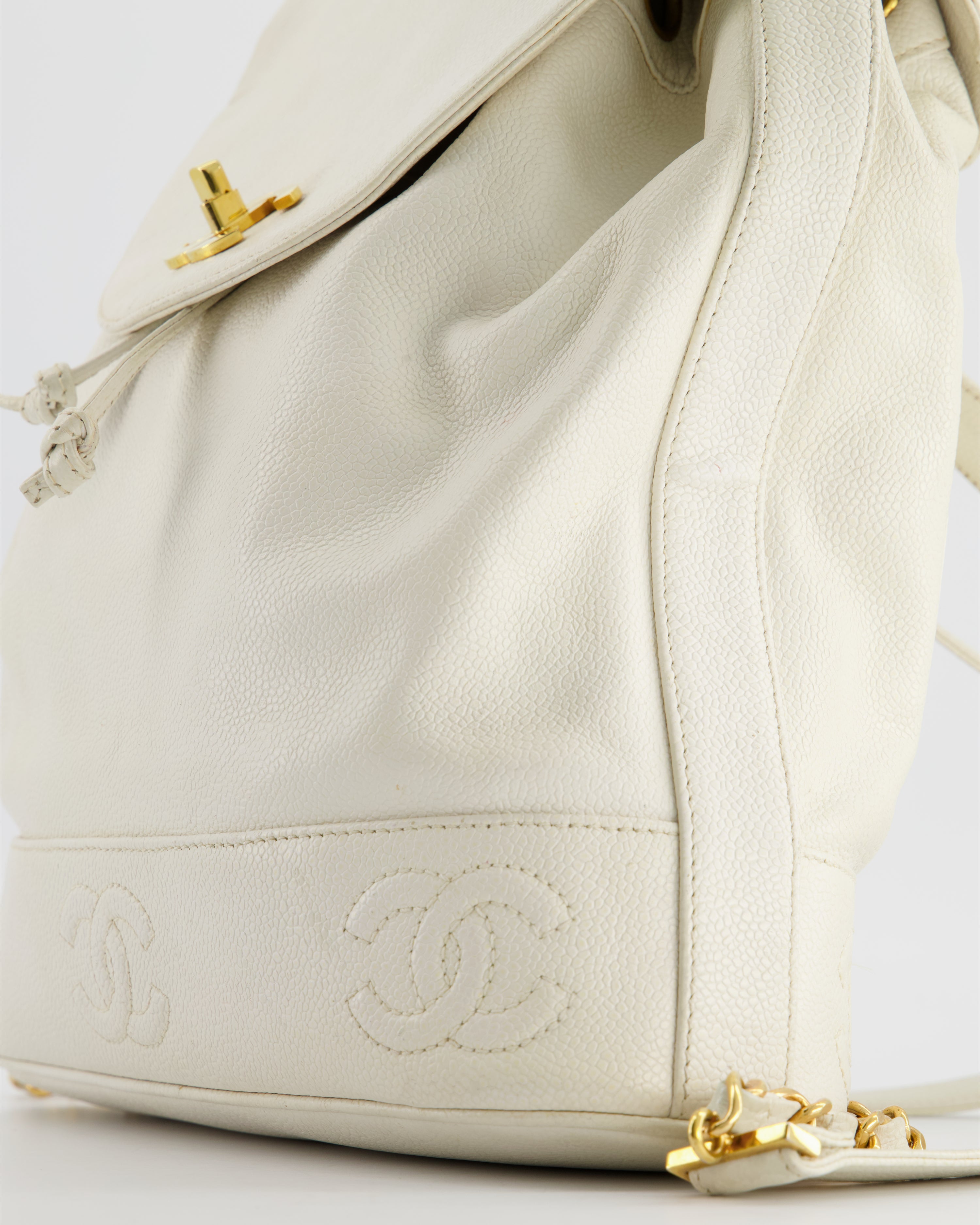 Chanel Vintage White Caviar Backpack Bag with 24k Gold Hardware