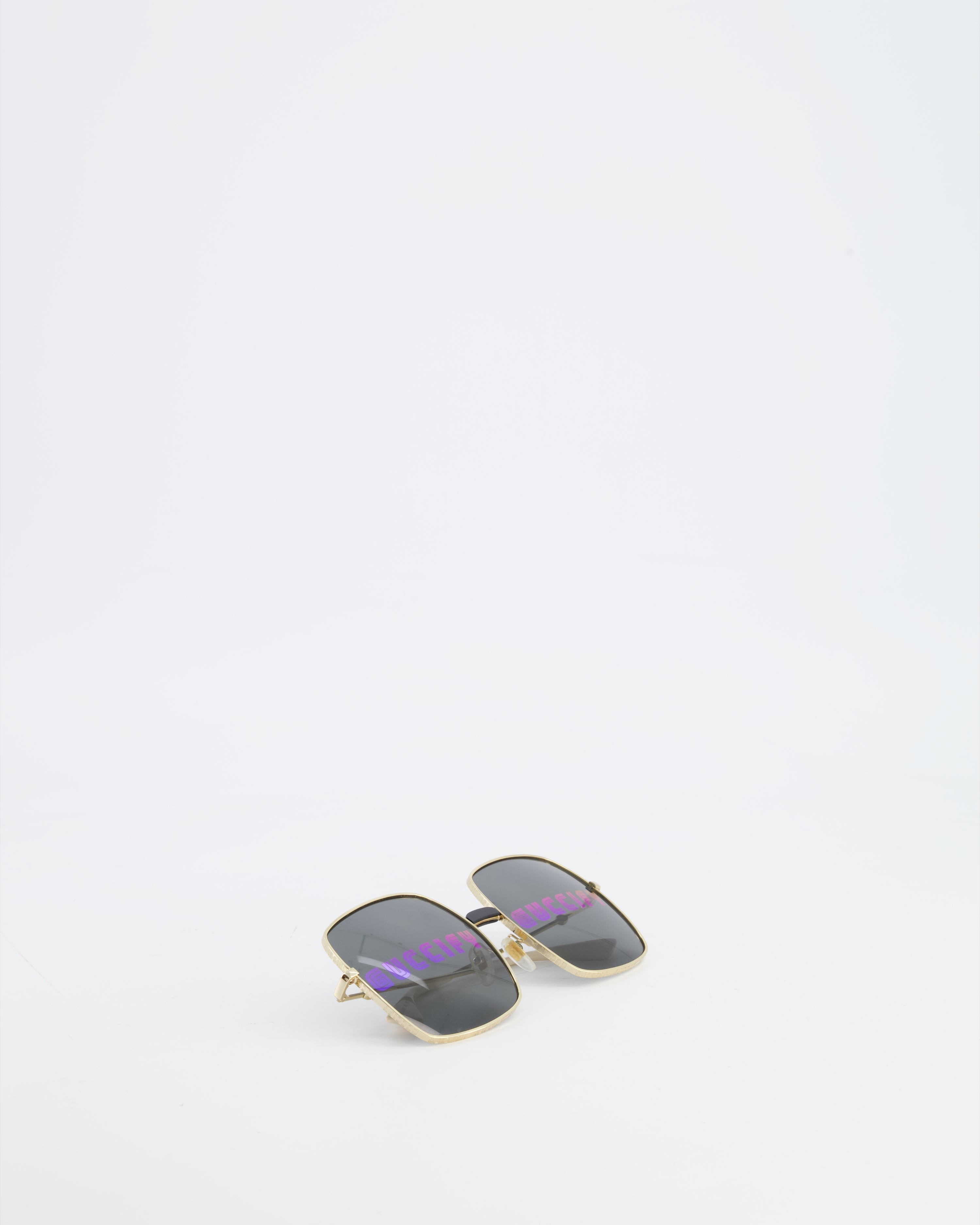 Gucci Rectangular Metal Frame Sunglasses with Guccify Print