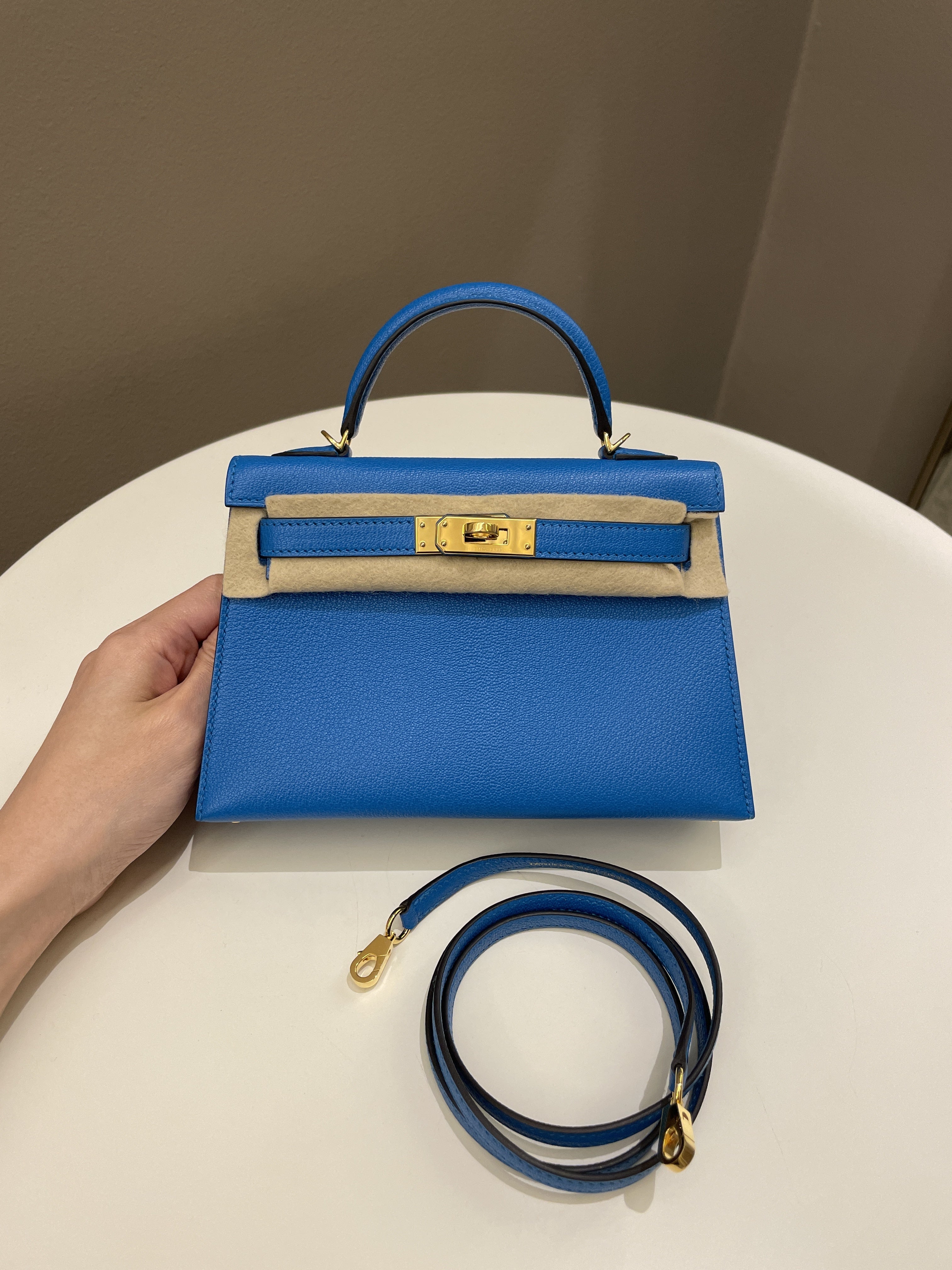 Hermes Mini Kelly 20 Bleu Hydra Chèvre