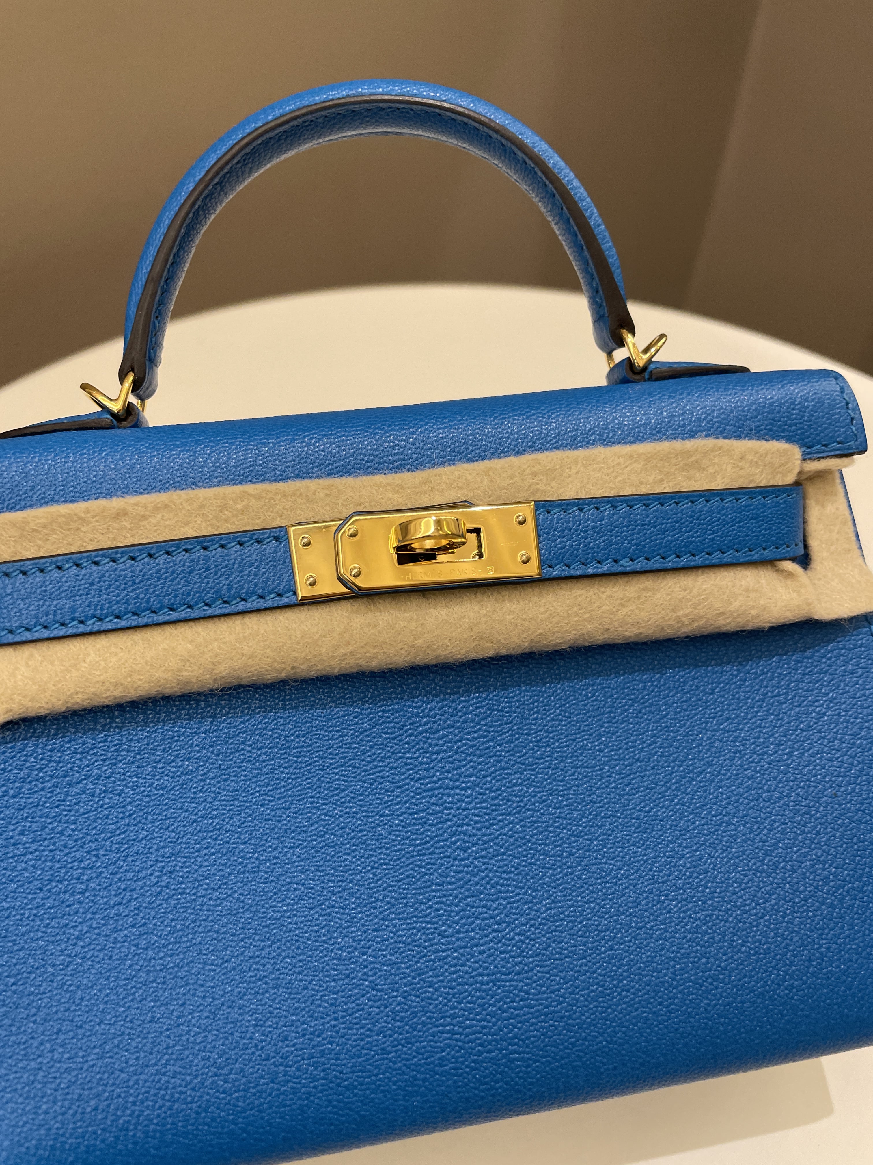 Hermes Mini Kelly 20 Bleu Hydra Chèvre